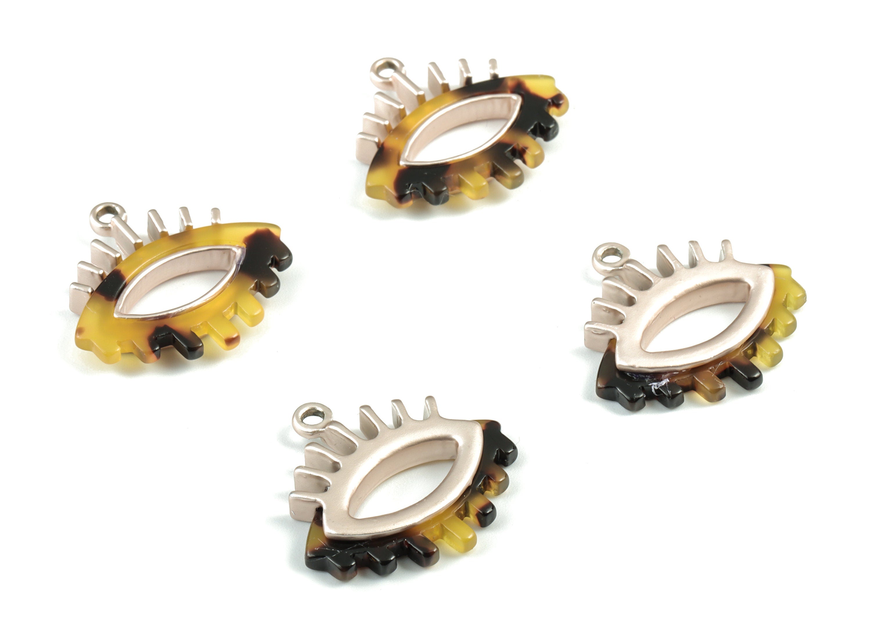 Eyelash Earring Charms - Tortoise Shell Acetate Eye Charms - Matte Rose Tone Plated Alloy Eye Charms - 27x26x4mm - AC1847-A02MR - DOMEDBAZAAR