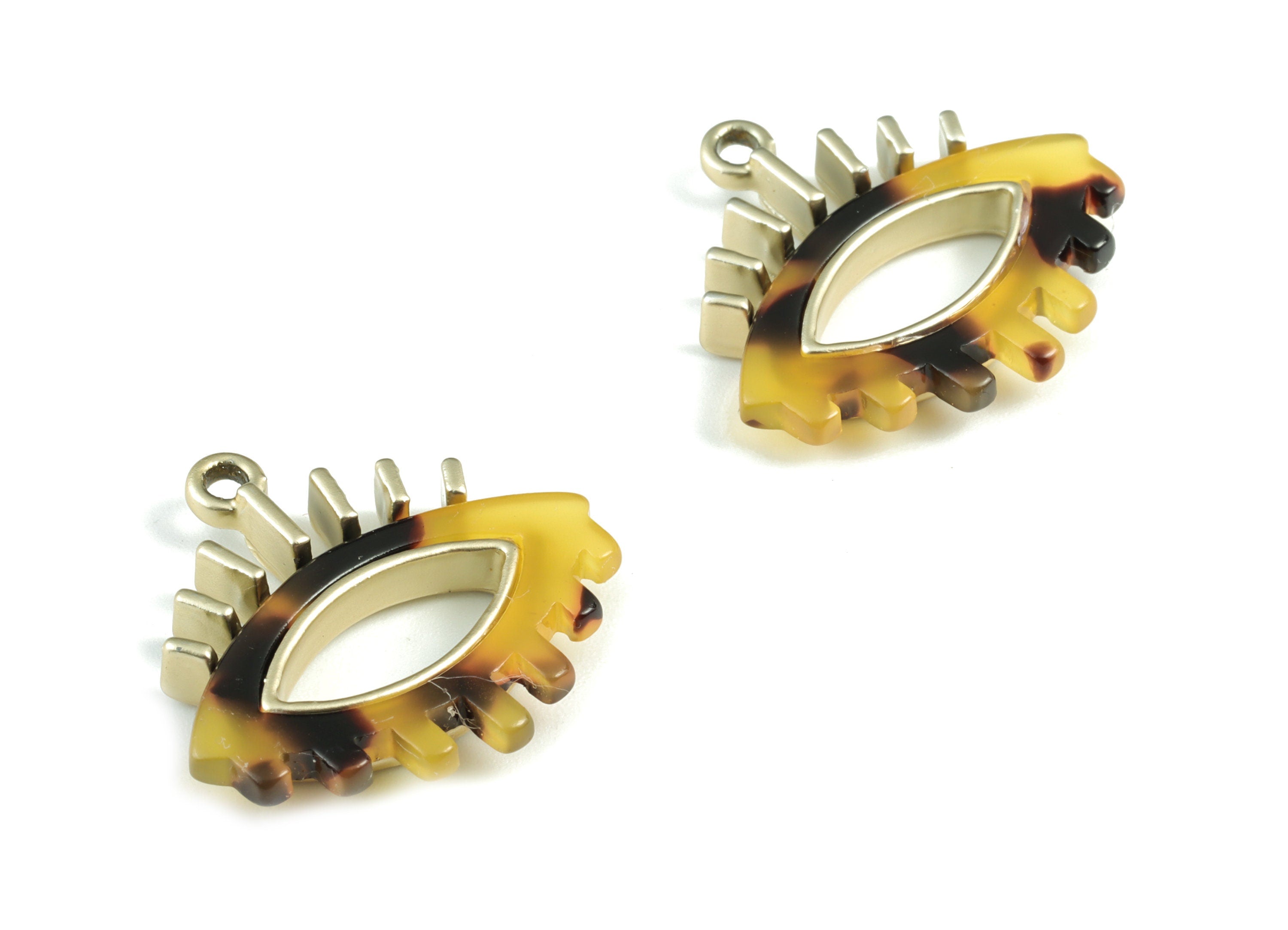 Eyelash Earring Charms - Tortoise Shell Acetate Eye Charms - Matte Gold Tone Plated Alloy Eye Charms - 27x26x4mm - AC1847-A02MG - DOMEDBAZAAR