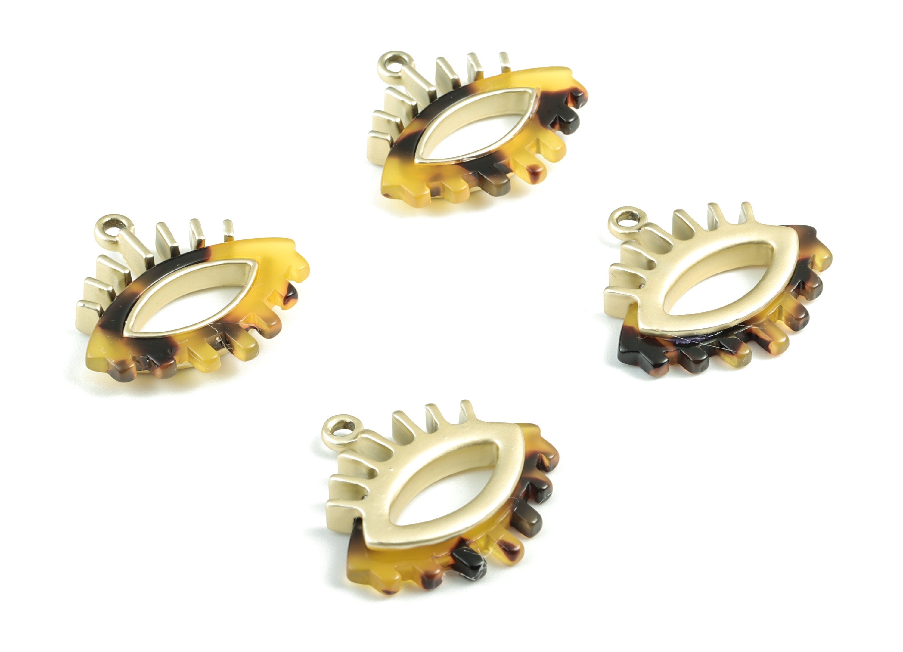 Eyelash Earring Charms - Tortoise Shell Acetate Eye Charms - Matte Gold Tone Plated Alloy Eye Charms - 27x26x4mm - AC1847-A02MG - DOMEDBAZAAR