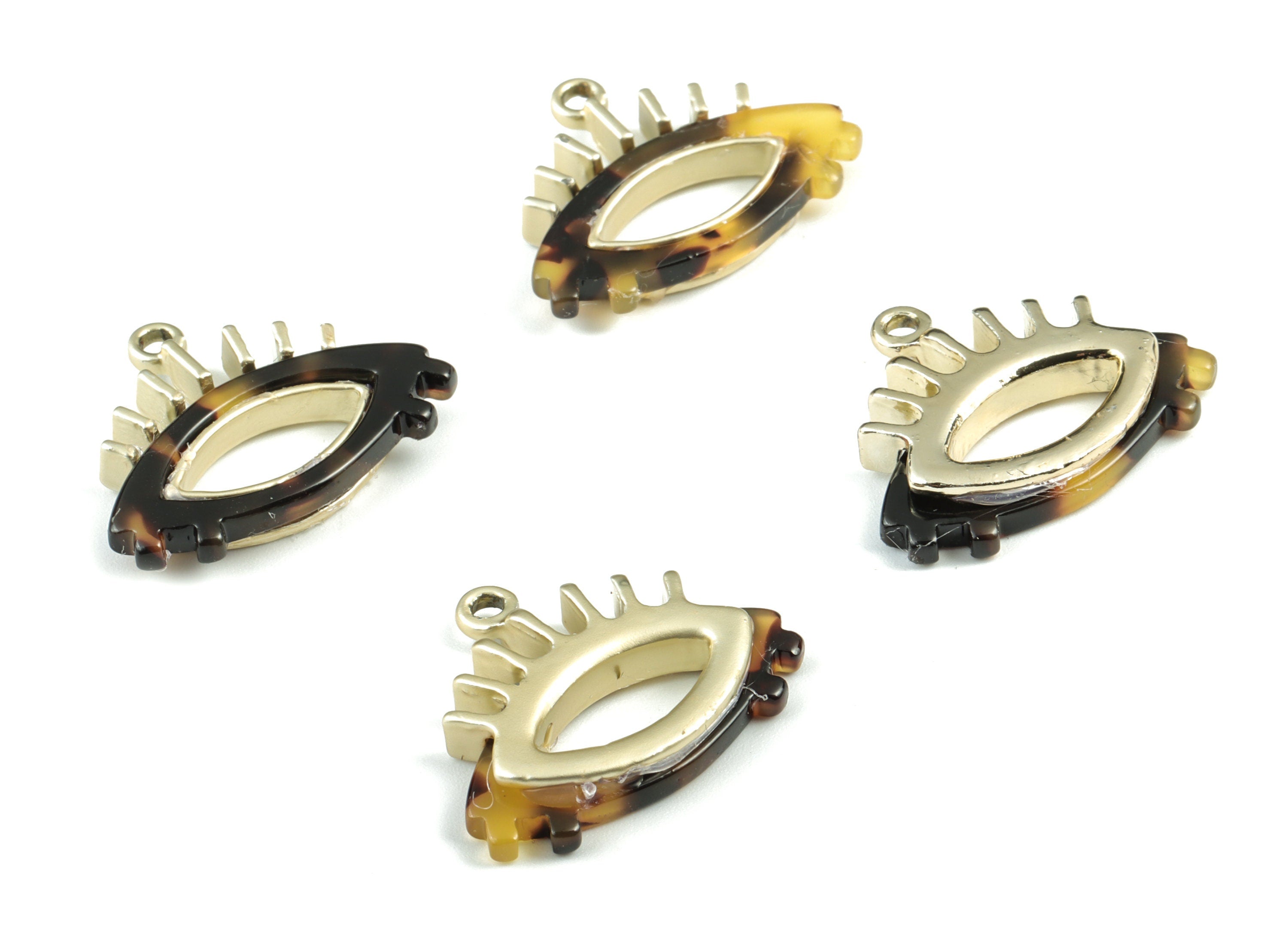Eyelash Earring Charms - Tortoise Shell Acetate Eye Charms - Matte Gold Tone Plated Alloy Eye Charms - 27x22x4mm - AC1848-A02MG - DOMEDBAZAAR