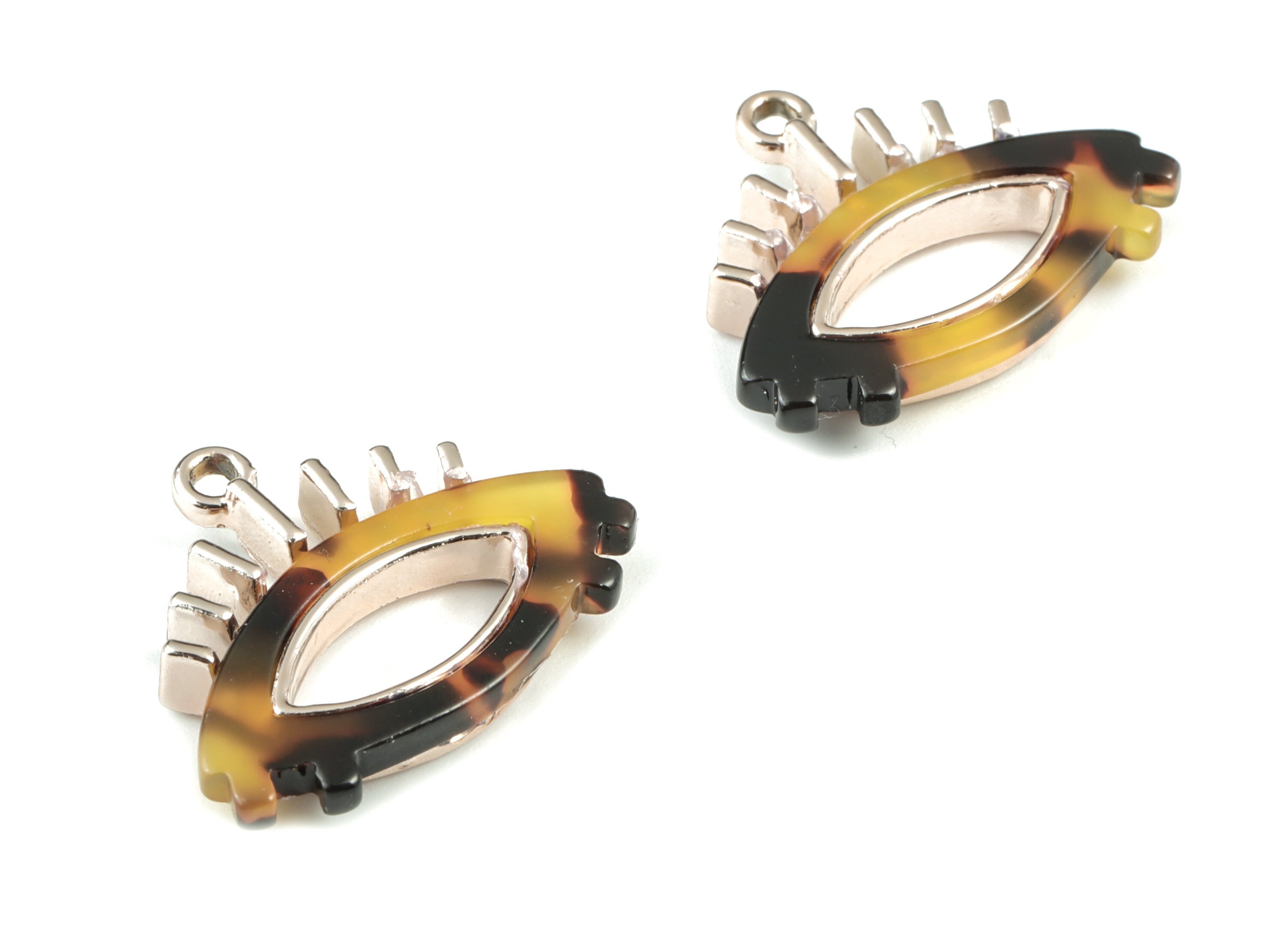 Eyelash Earring Charms - Tortoise Shell Acetate Eye Charms - Rose Tone Plated Alloy Eye Charms - 27x22x4mm - AC1848-A02R - DOMEDBAZAAR