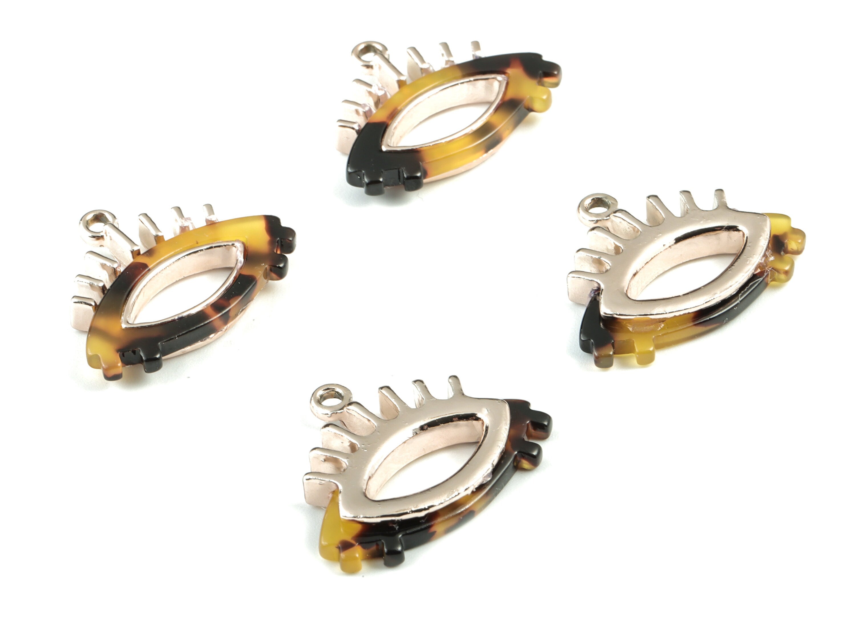 Eyelash Earring Charms - Tortoise Shell Acetate Eye Charms - Rose Tone Plated Alloy Eye Charms - 27x22x4mm - AC1848-A02R - DOMEDBAZAAR