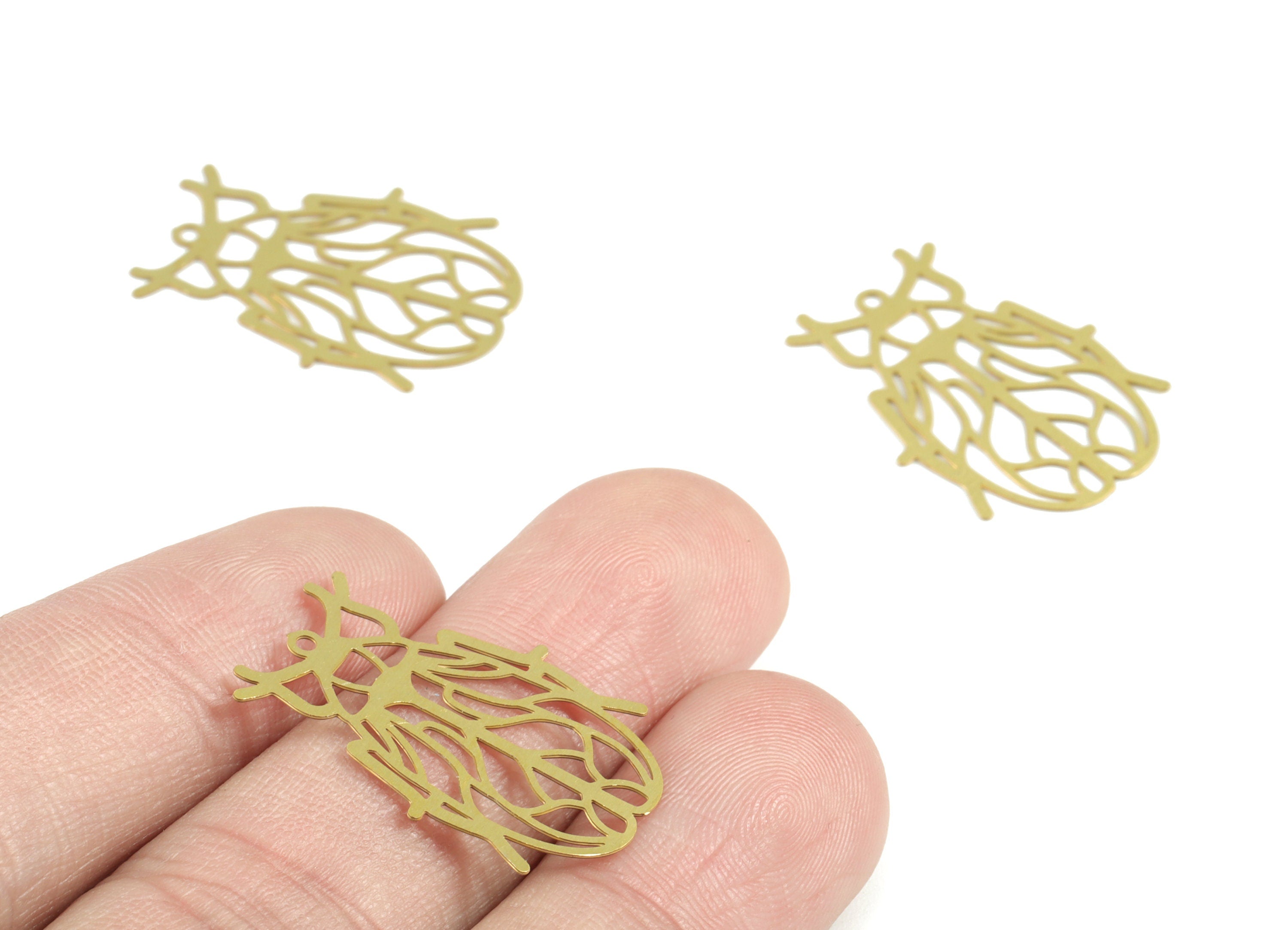 Ladybug Brass Charms - Raw Brass Ladybug Earring Charms - Jewelry Supplies - 25x18x0.3mm - JJC11928 - DOMEDBAZAAR