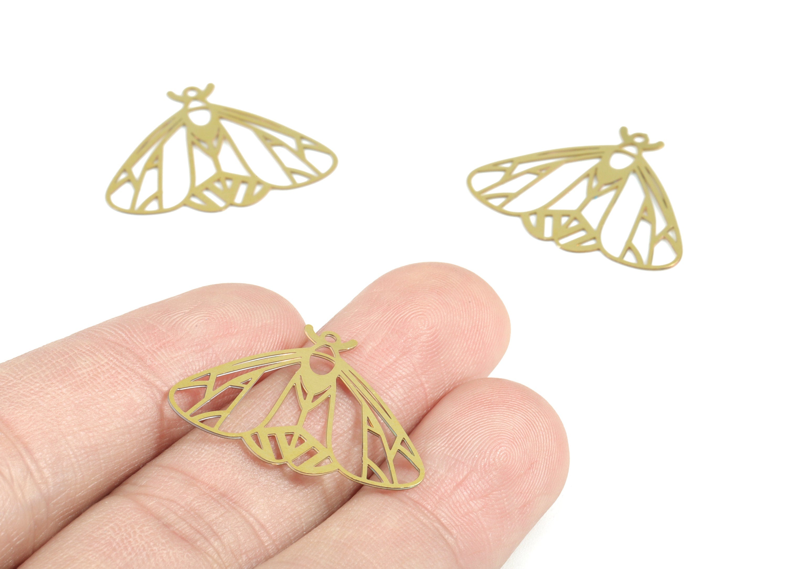 Brass Moth Earring Charms - Raw Brass Moth Charms - Jewelry Supplies - 27x21x0.3mm - JJC11929 - DOMEDBAZAAR