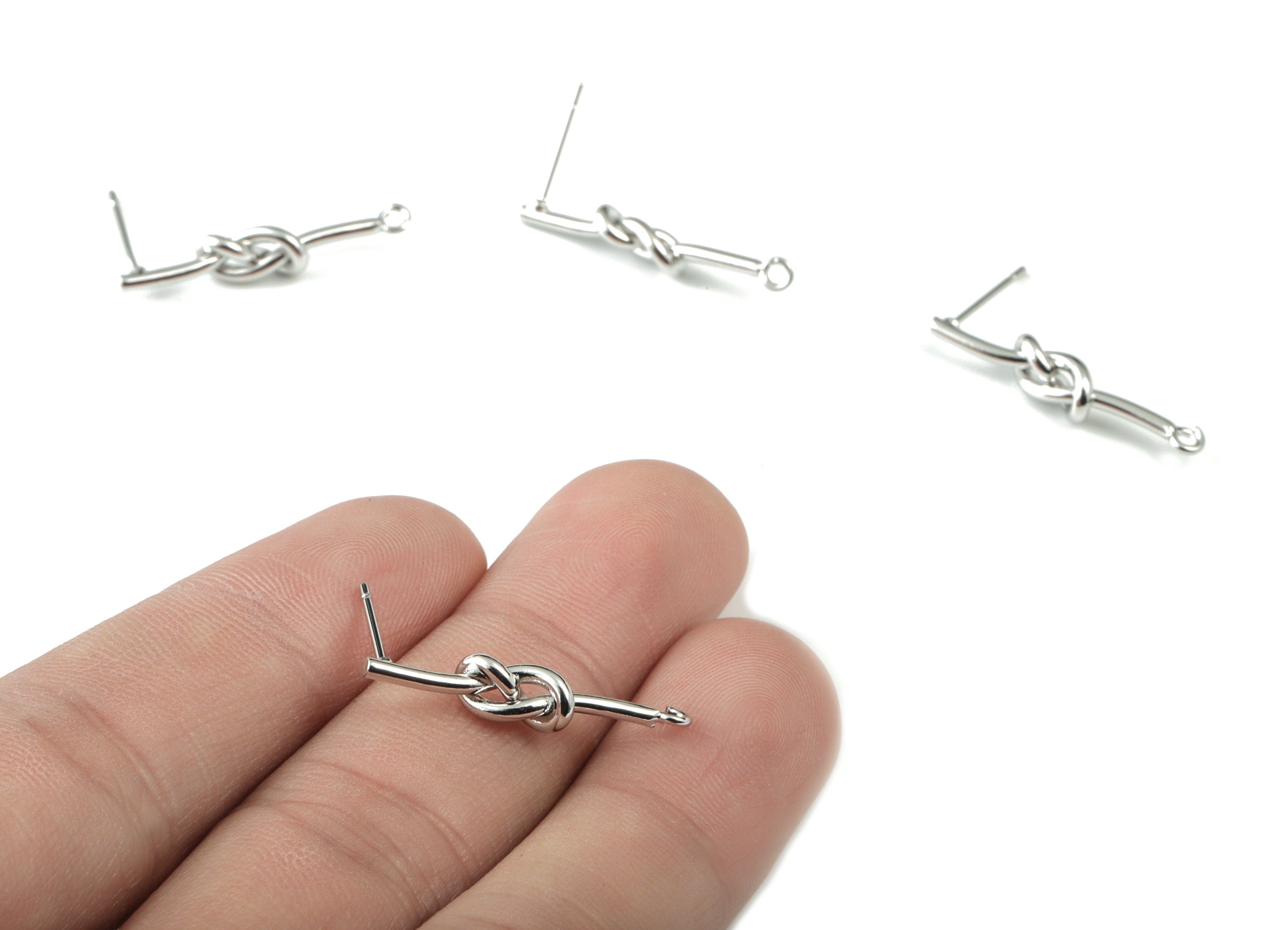 Silver Kont Stud Earring - 18K Real White Gold Brass Kont Earring Post - Earring Post - Jewelry Supplies - 26.29x4.89x3.07mm - RGP2752S - DOMEDBAZAAR