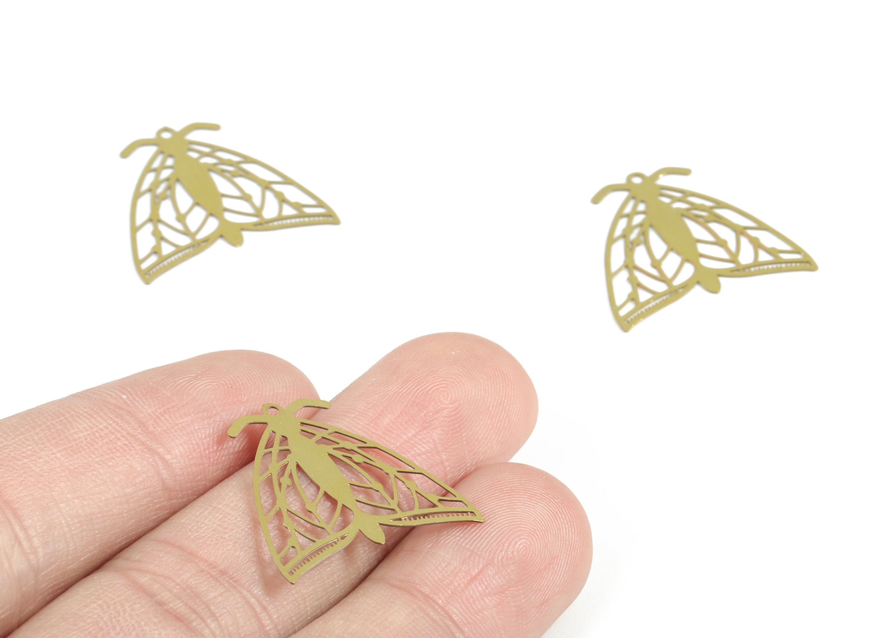 Brass Moth Earring Charms - Raw Brass Moth Charms - Jewelry Supplies - 23x21x0.3mm - JJC11925 - DOMEDBAZAAR