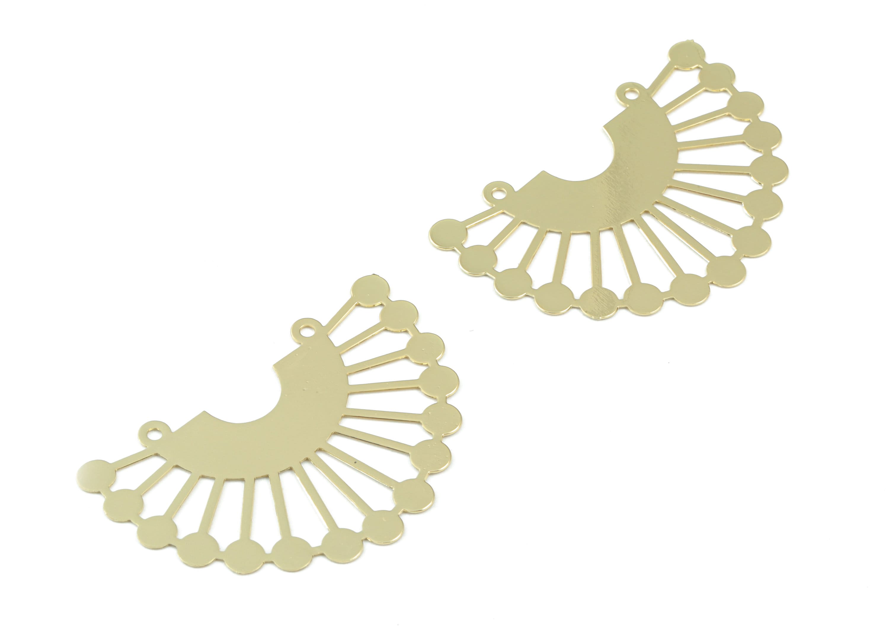 Gold Tone Plated Brass Sun Earring Charms - Brass D Earring Connector - 2 Holes - Jewelry Supplies - 36.36x24.43x0.3mm - JJB6257G - DOMEDBAZAAR