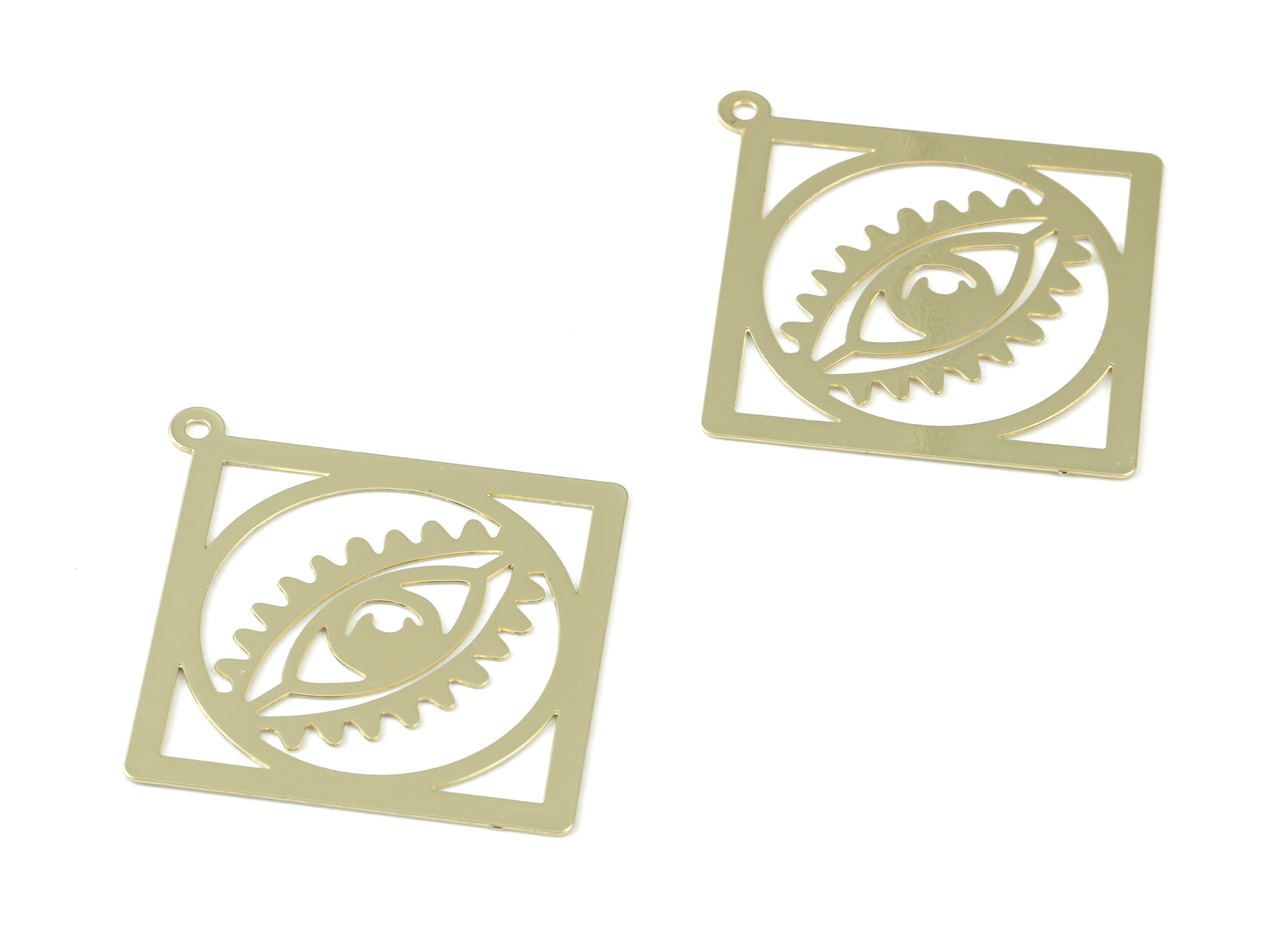 Gold Tone Plated Brass Round Eye Earring Charms - Brass Rhombus Eye Pendant - Jewelry Supplies - 37.61x35.62x0.3mm - JJB6251G - DOMEDBAZAAR