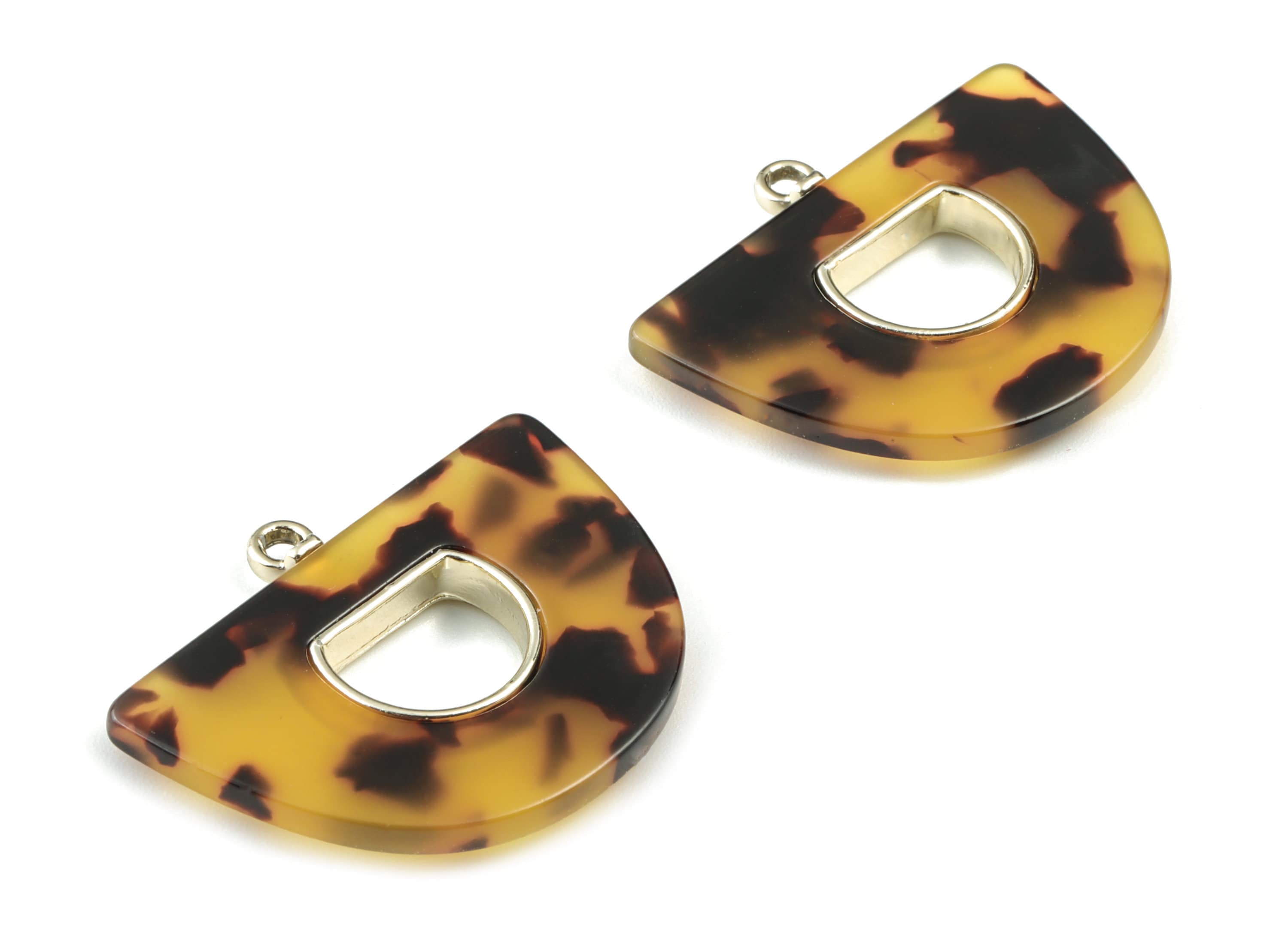 Acetate Semi circle Earring Charm - Gold Alloy Frame Tortoise Shell Acetate Domed Charms - Half Moon Pendant - 39.88x28.57x4mm - AC2148-A02G - DOMEDBAZAAR