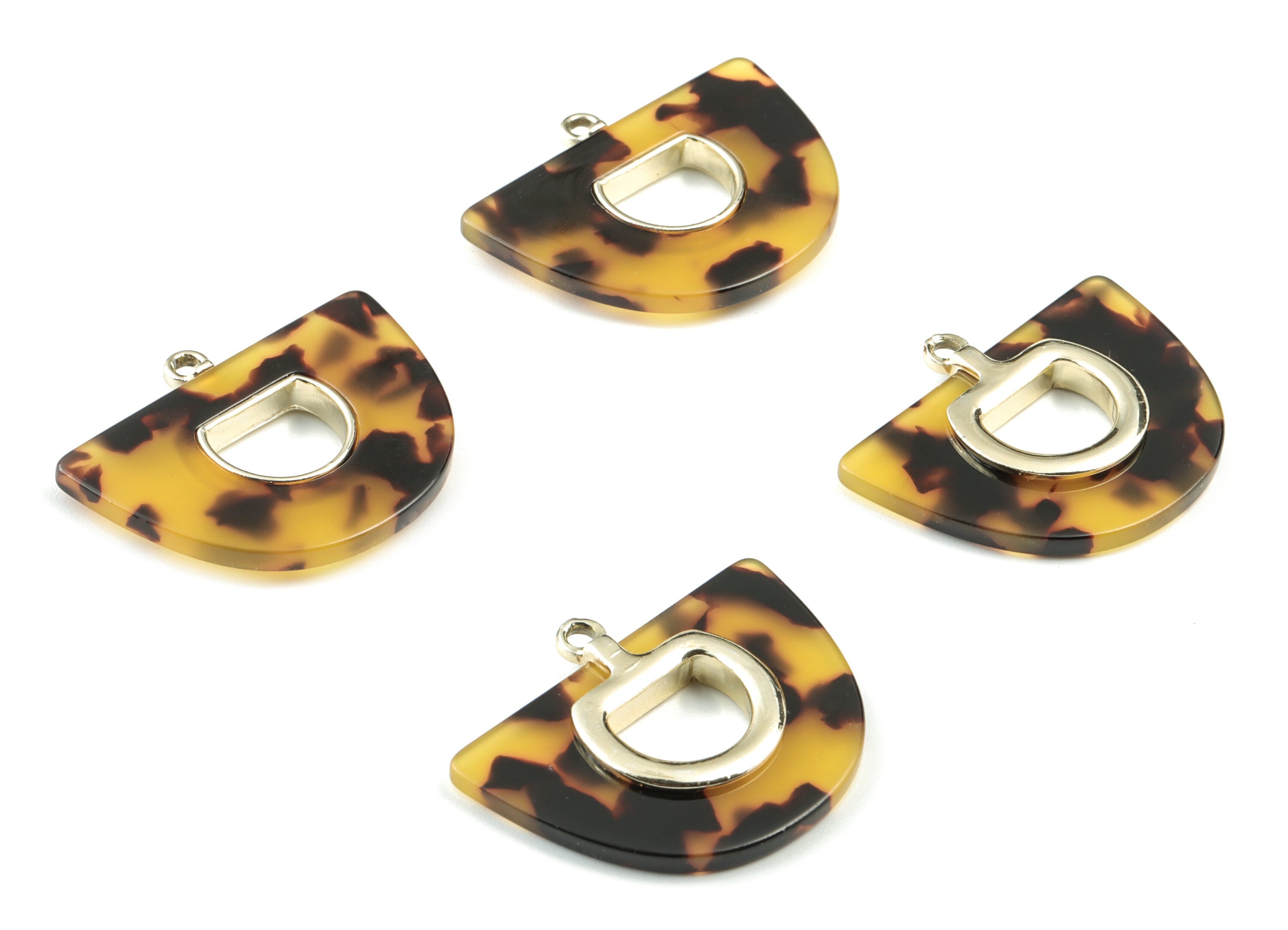 Acetate Semi circle Earring Charm - Gold Alloy Frame Tortoise Shell Acetate Domed Charms - Half Moon Pendant - 39.88x28.57x4mm - AC2148-A02G - DOMEDBAZAAR