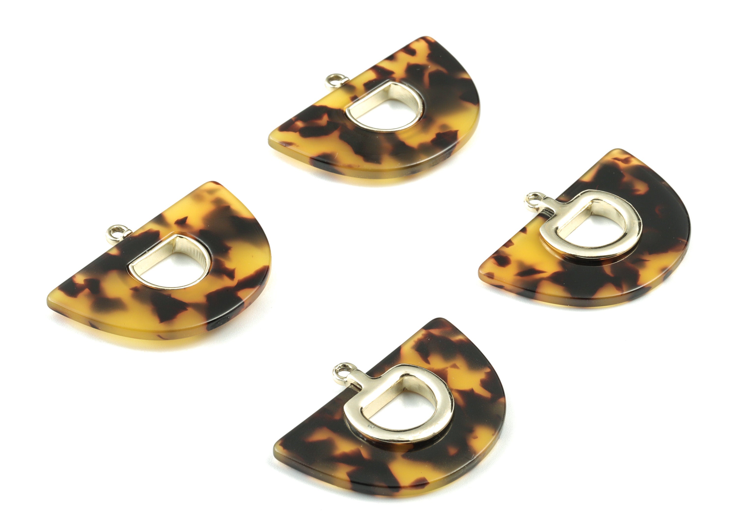 Acetate Semicircle Earring Charm - Gold Alloy Frame Tortoise Shell Charms - Tortoise Shell Half Moon Pendant - 34.62x27.57x4mm - AC1842-A02G - DOMEDBAZAAR