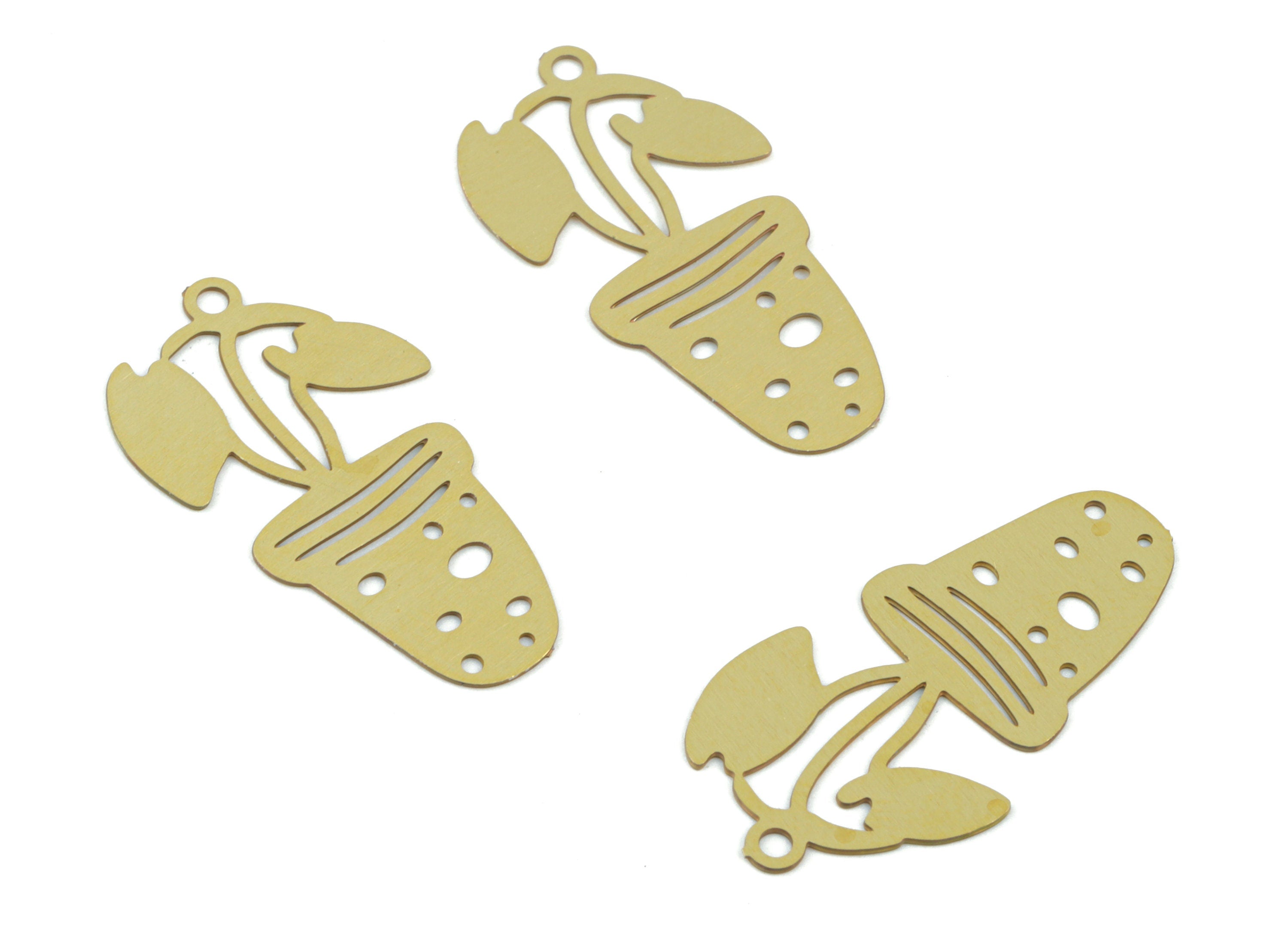 Brass Flower Pot Earring Charms - Raw Brass Pot Flower Pendant - Earring Findings - Jewelry Supplies - 22.5x11.61x0.28mm - JJC12010 - DOMEDBAZAAR