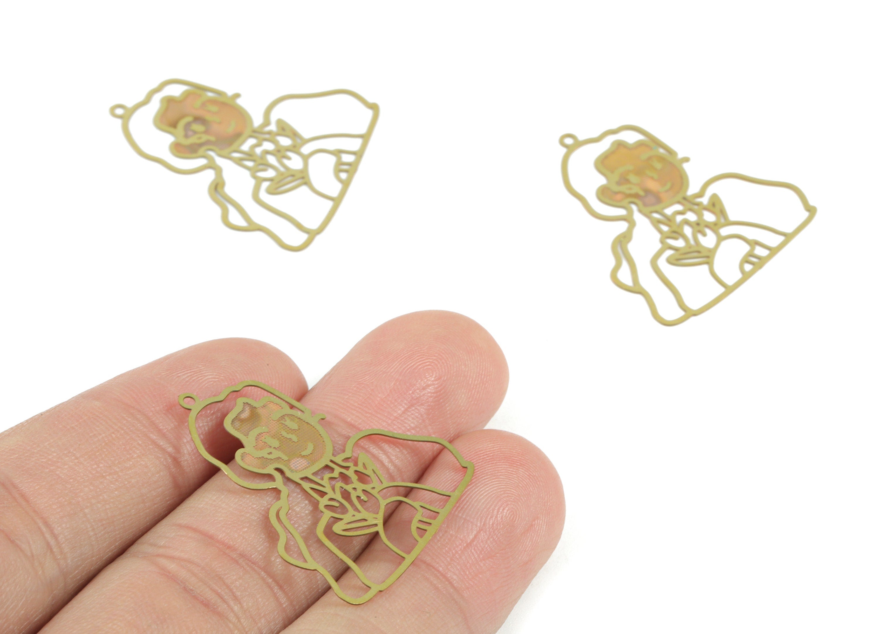 Brass Woman Earring Charms - Raw Brass Women Earrings - Earring Findings - Jewelry Supplies - 21.73x16.83x0.29mm - JJC11994 - DOMEDBAZAAR