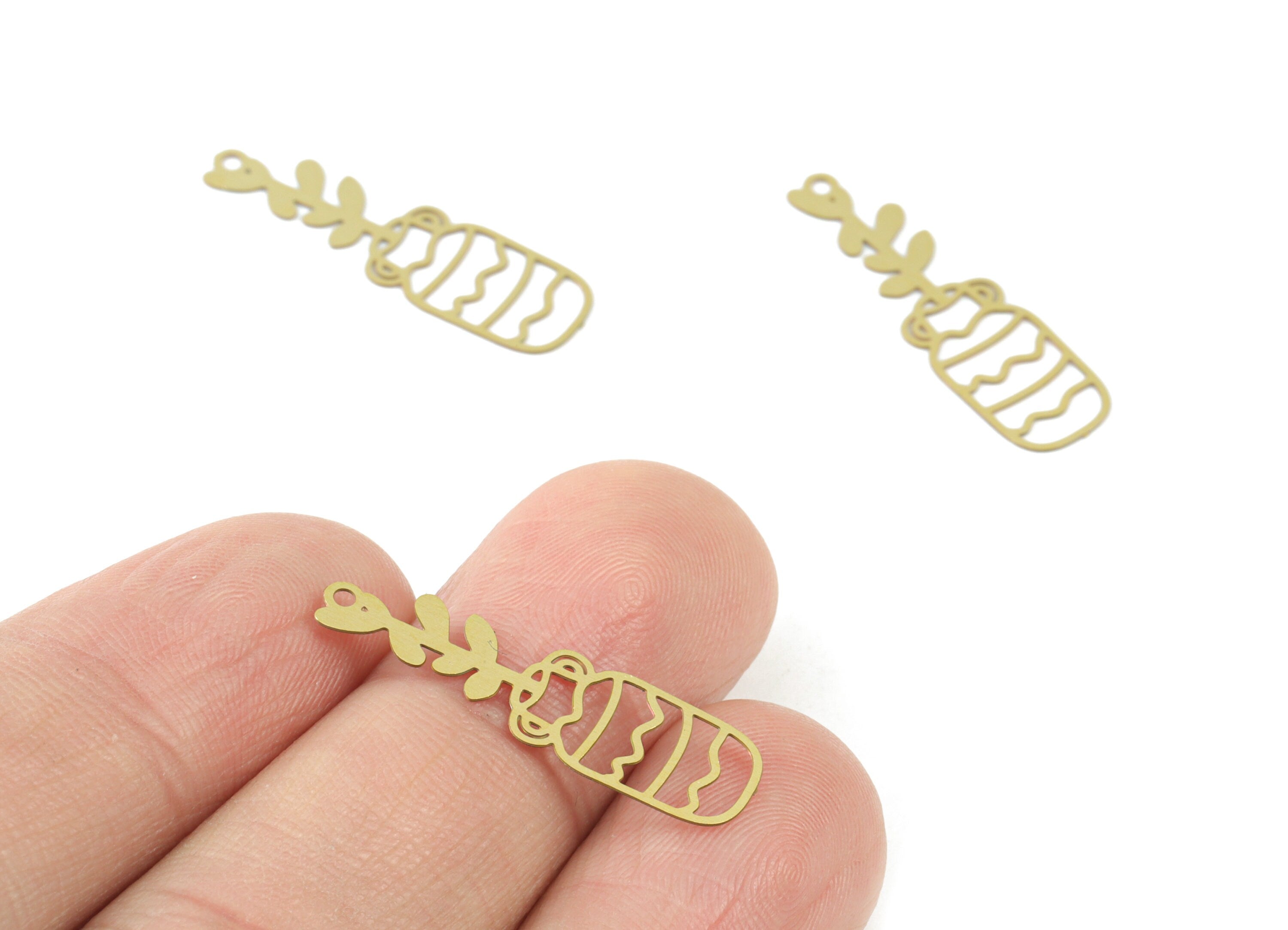 Brass Flower Pot Earring Charms - Raw Brass Pot Flower Pendant - Earring Findings - Jewelry Supplies - 26.79x7.95x0.28mm - JJC12015 - DOMEDBAZAAR