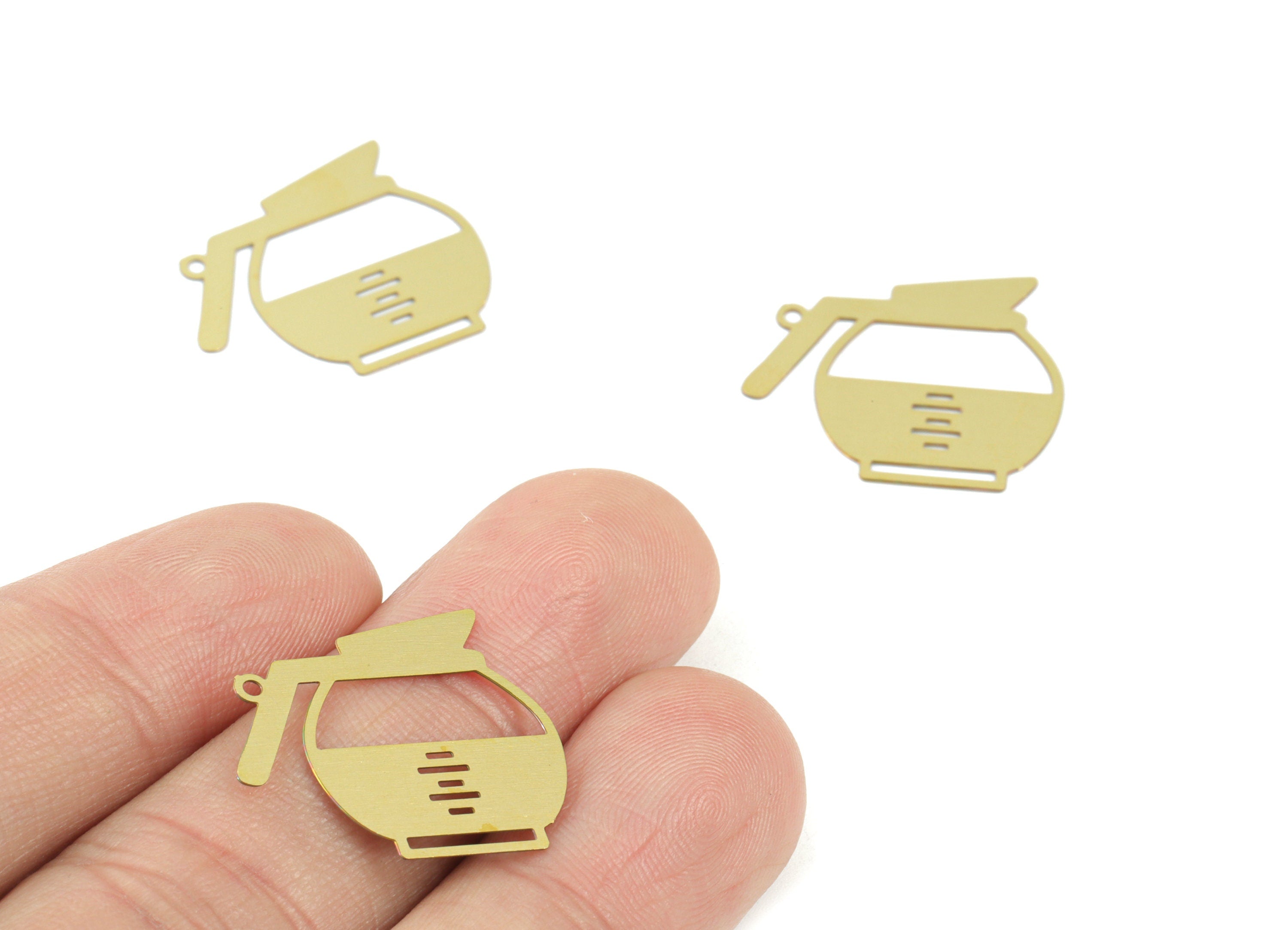 Brass Kettle Earring Charms - Raw Brass Teapot Pendant - Earring Findings - Jewelry Supplies - 21.33x19.12x0.28mm - JJC11992 - DOMEDBAZAAR