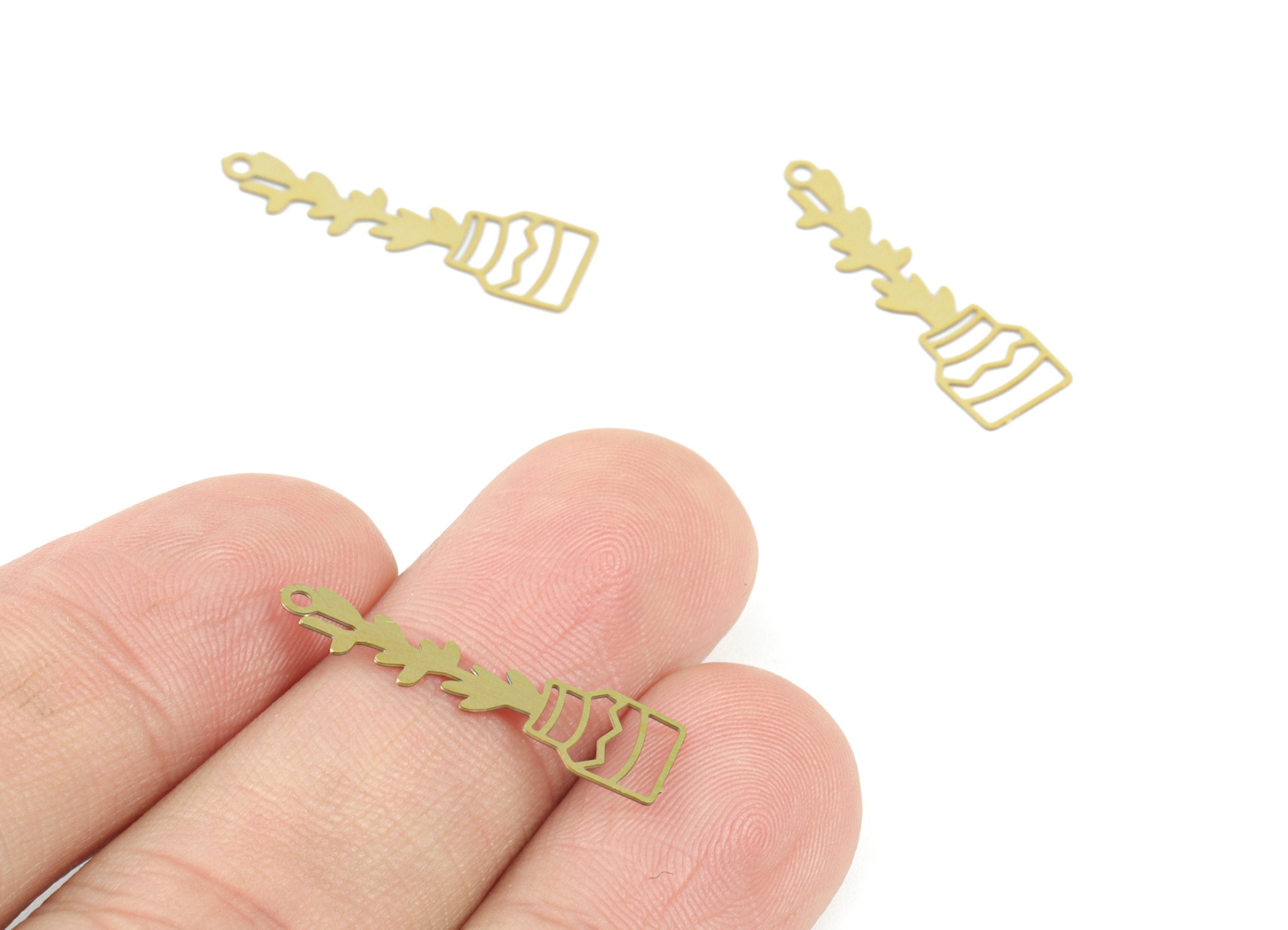 Brass Flower Bottle Earring Charms - Raw Brass Bottle Leaf Earring Charms - Earring Findings - Jewelry Supplies - 24.4x7.3x0.28mm - JJC12013 - DOMEDBAZAAR