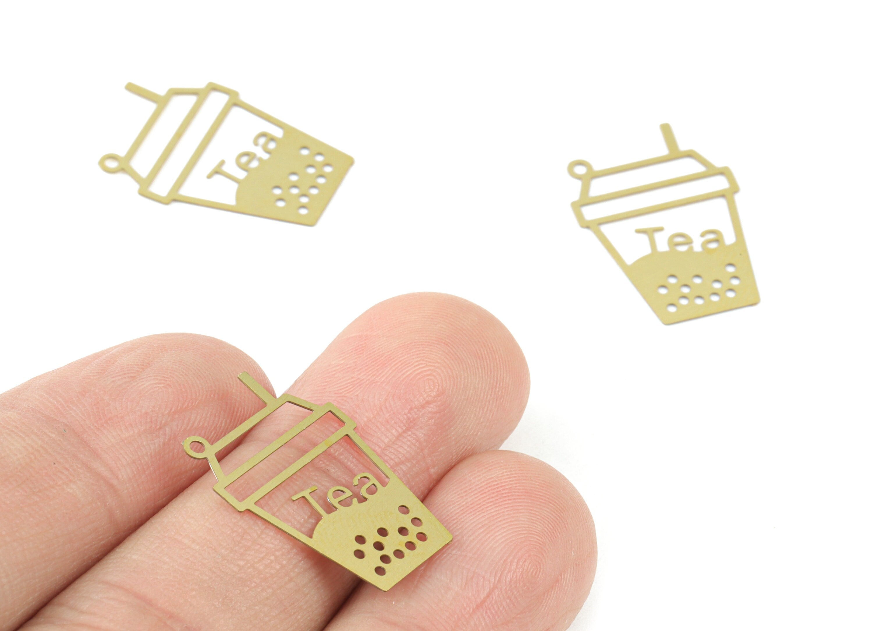 Brass Tea Paper Cup Earring Charms - Raw Brass Paper Cup Tea Pendant - Earring Findings - Jewelry Supplies - 22.55x15.31x0.28mm - JJC11983 - DOMEDBAZAAR