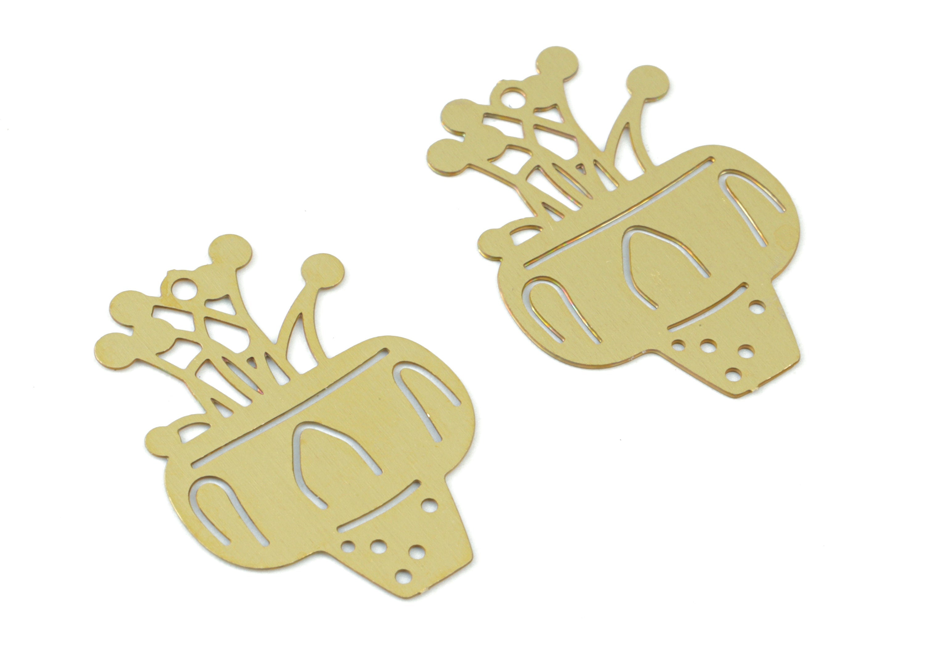 Brass Flower Pot Earring Charms - Raw Brass Pot Flower Pendant - Earring Findings - Jewelry Supplies - 22.24x15.86x0.29mm - JJC12008 - DOMEDBAZAAR