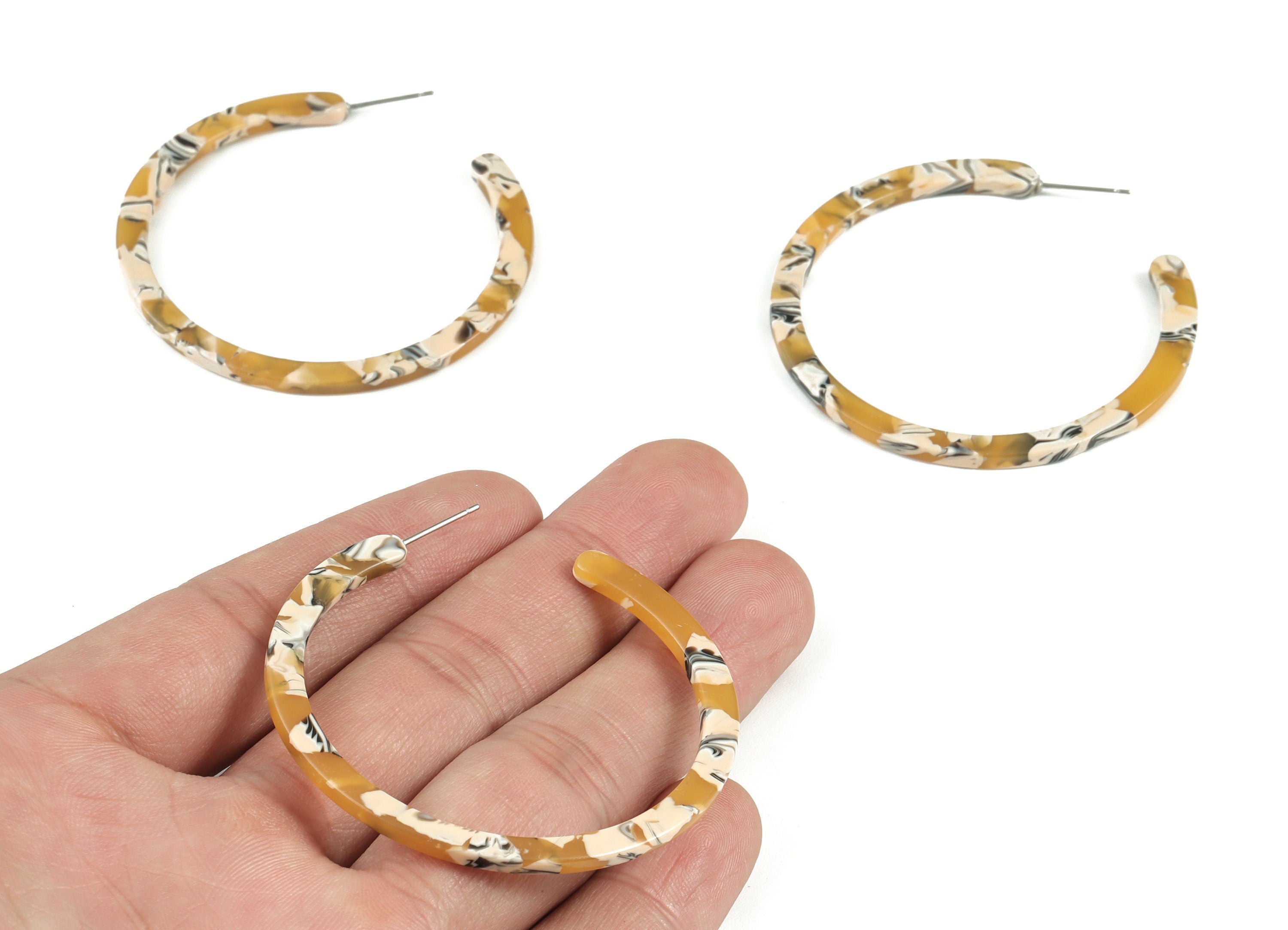 Open Hoop Earrings Stud - 2 inch Hoop Earring - Acetate Round Earring Post - Color Code: A14 - 52.8x49.6x2.65mm - AC1836-A14 - DOMEDBAZAAR
