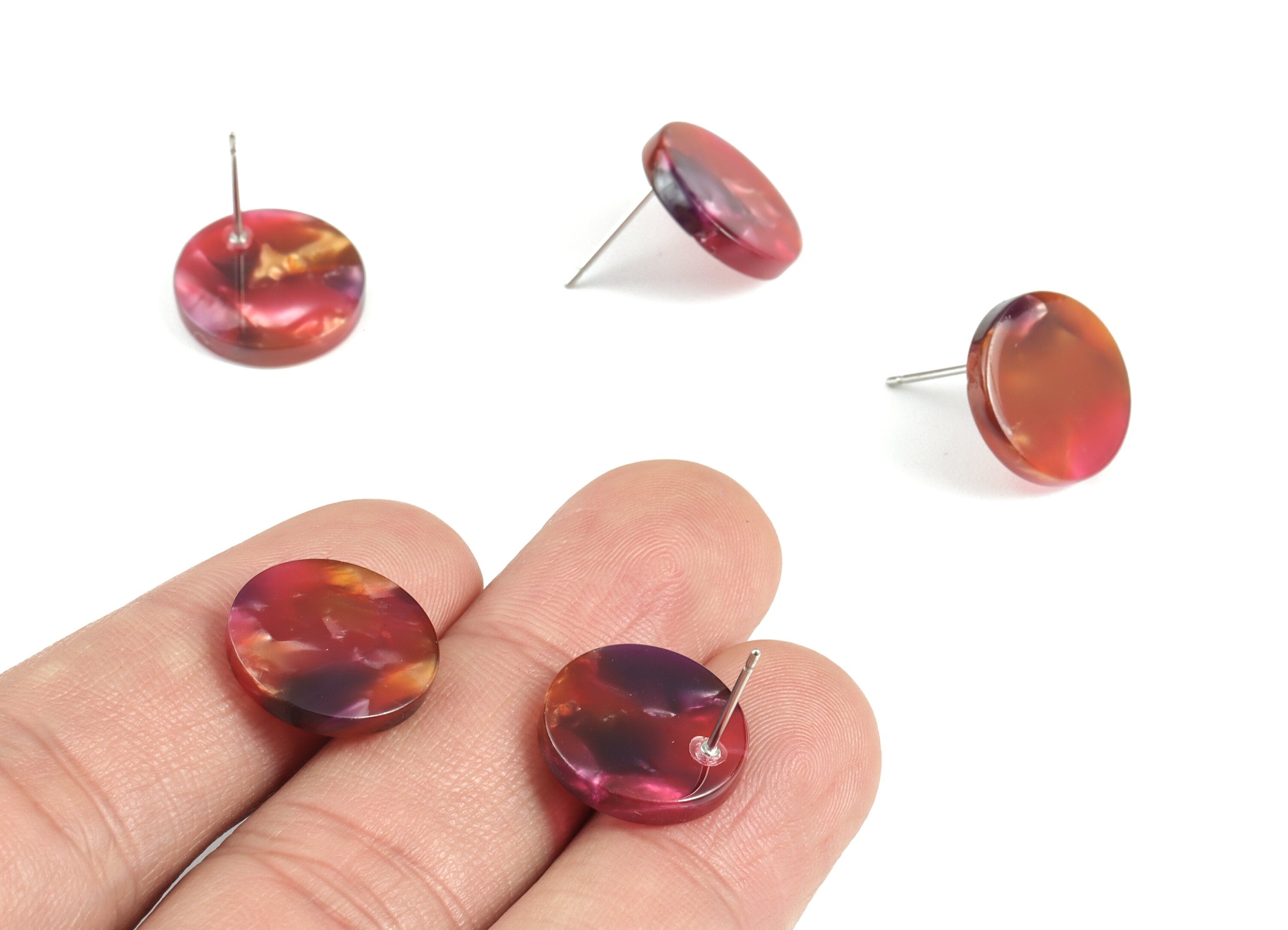 Acetate Round Earring Stud - Acetate Round Earring Post - Earring Post Findings - Color Code: A493- 14.7x14.7x2.69mm - AC1733-A493 - DOMEDBAZAAR