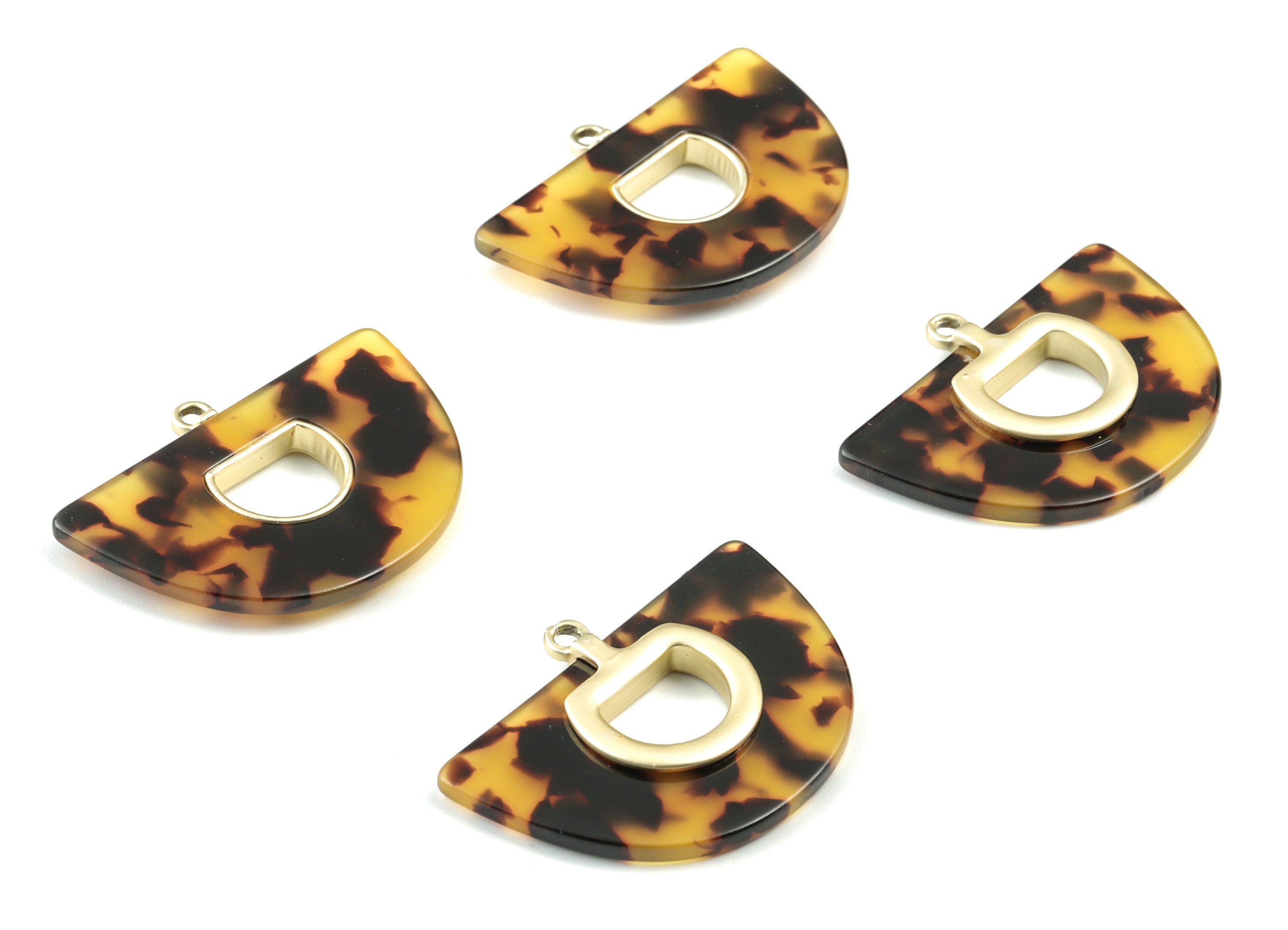Acetate Semicircle Earring Charm - Matte Gold Alloy Frame Tortoise Shell Charms - Tortoise Shell Half Moon - 34.62x27.57x4mm - AC1842-A02MG - DOMEDBAZAAR