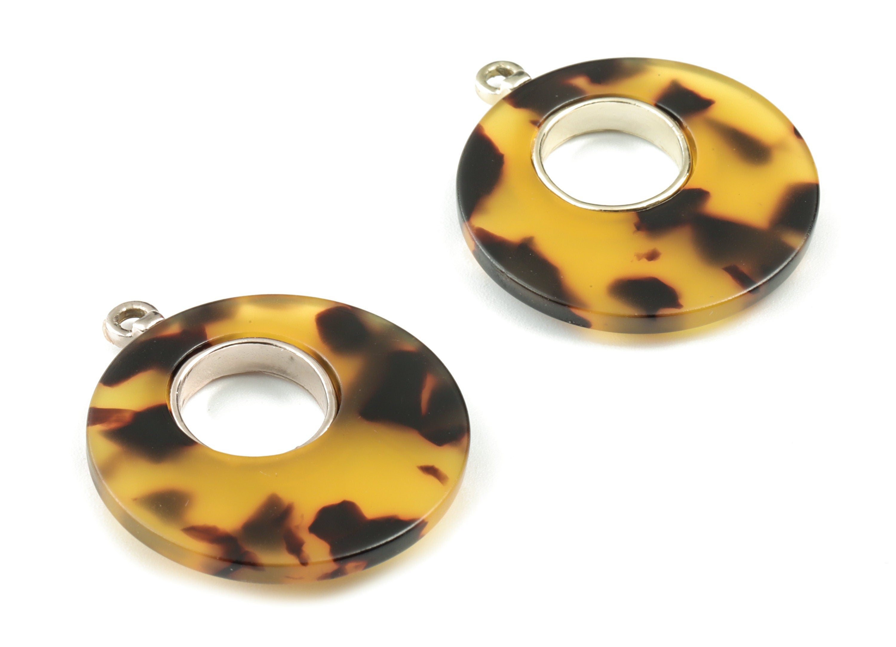 Acetate Alloy Round Earring Charm - Gold Alloy Tortoise Shell Charms - Tortoise Shell Circle Pendant - 33.15x28.74x4.5mm - AC1186-A02G - DOMEDBAZAAR
