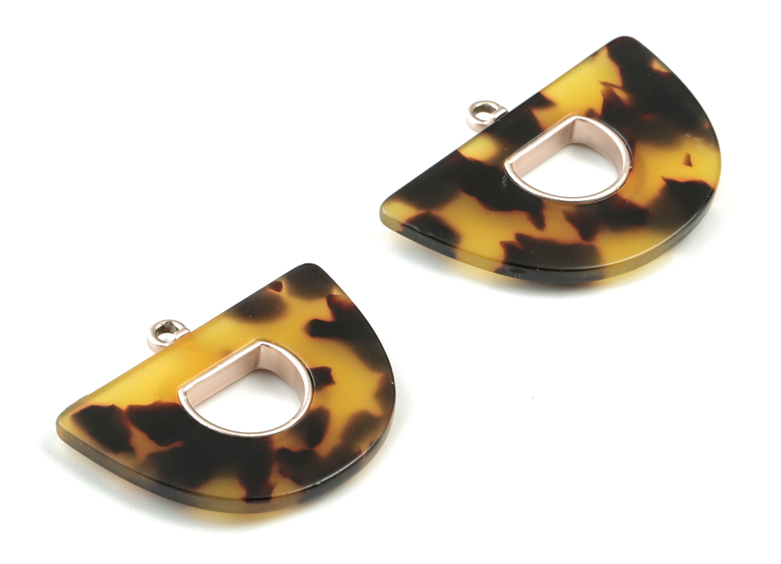 Acetate Semicircle Earring Charm - Matte Rose Alloy Frame Tortoise Shell Charms - Tortoise Shell Half Moon - 34.62x27.57x4mm - AC1842-A02MR - DOMEDBAZAAR