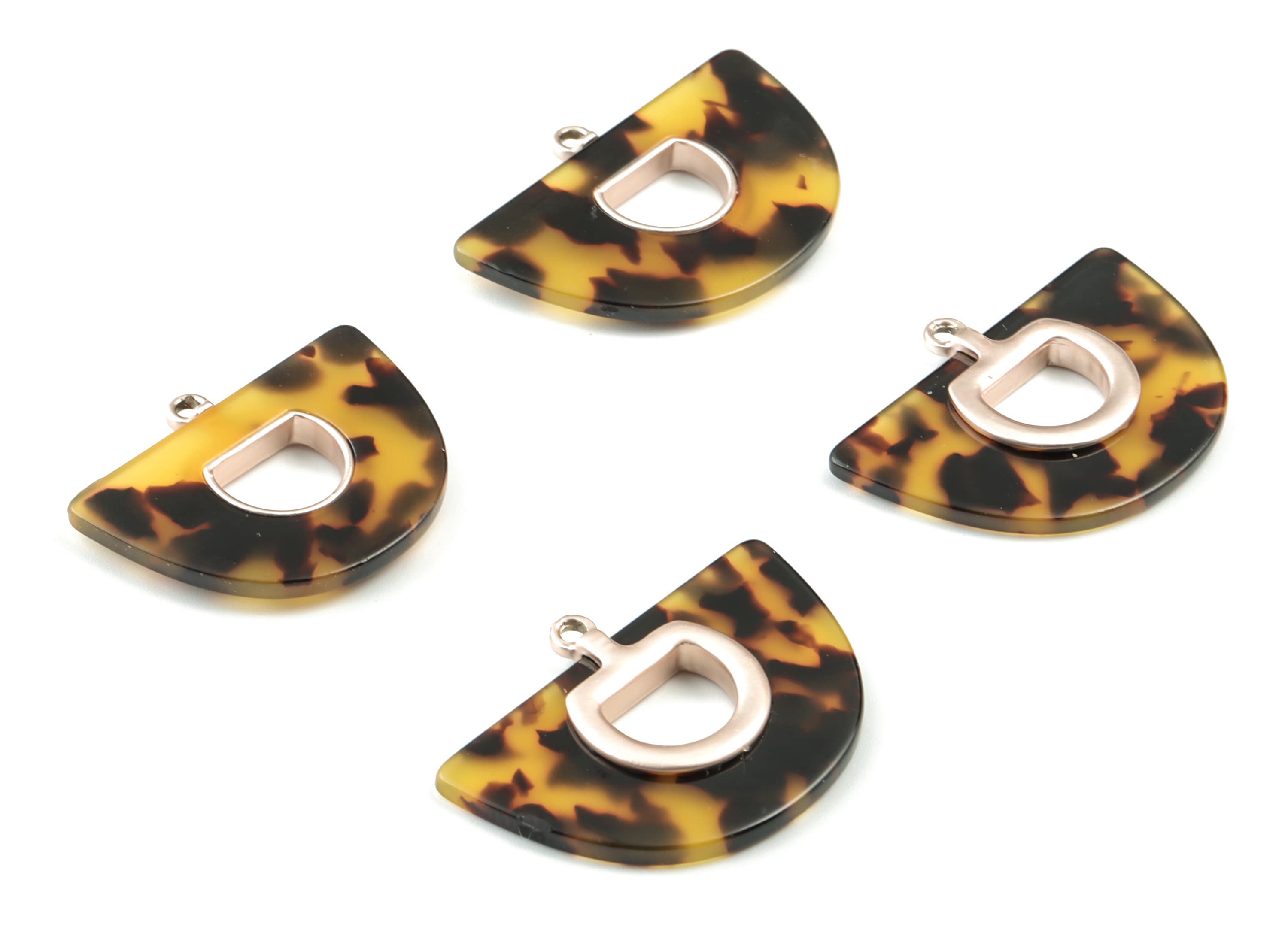 Acetate Semicircle Earring Charm - Matte Rose Alloy Frame Tortoise Shell Charms - Tortoise Shell Half Moon - 34.62x27.57x4mm - AC1842-A02MR - DOMEDBAZAAR