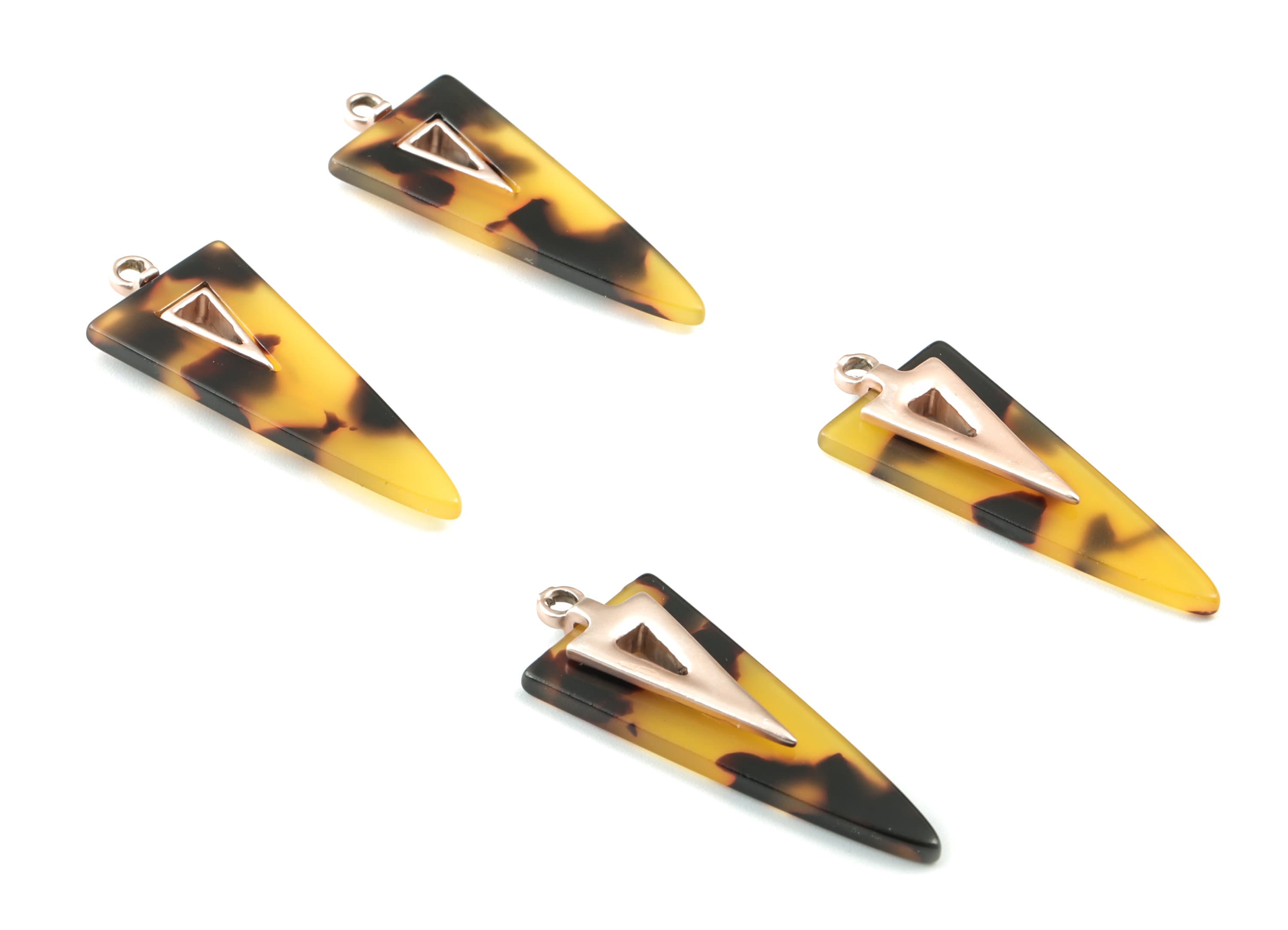 Acetate Alloy Triangle Earring Charm - Matte Rose Alloy Frame Acetate Charms - Tortoise Shell Triangle Pendant - 41.67x16x4mm - AC1845-A02MR - DOMEDBAZAAR