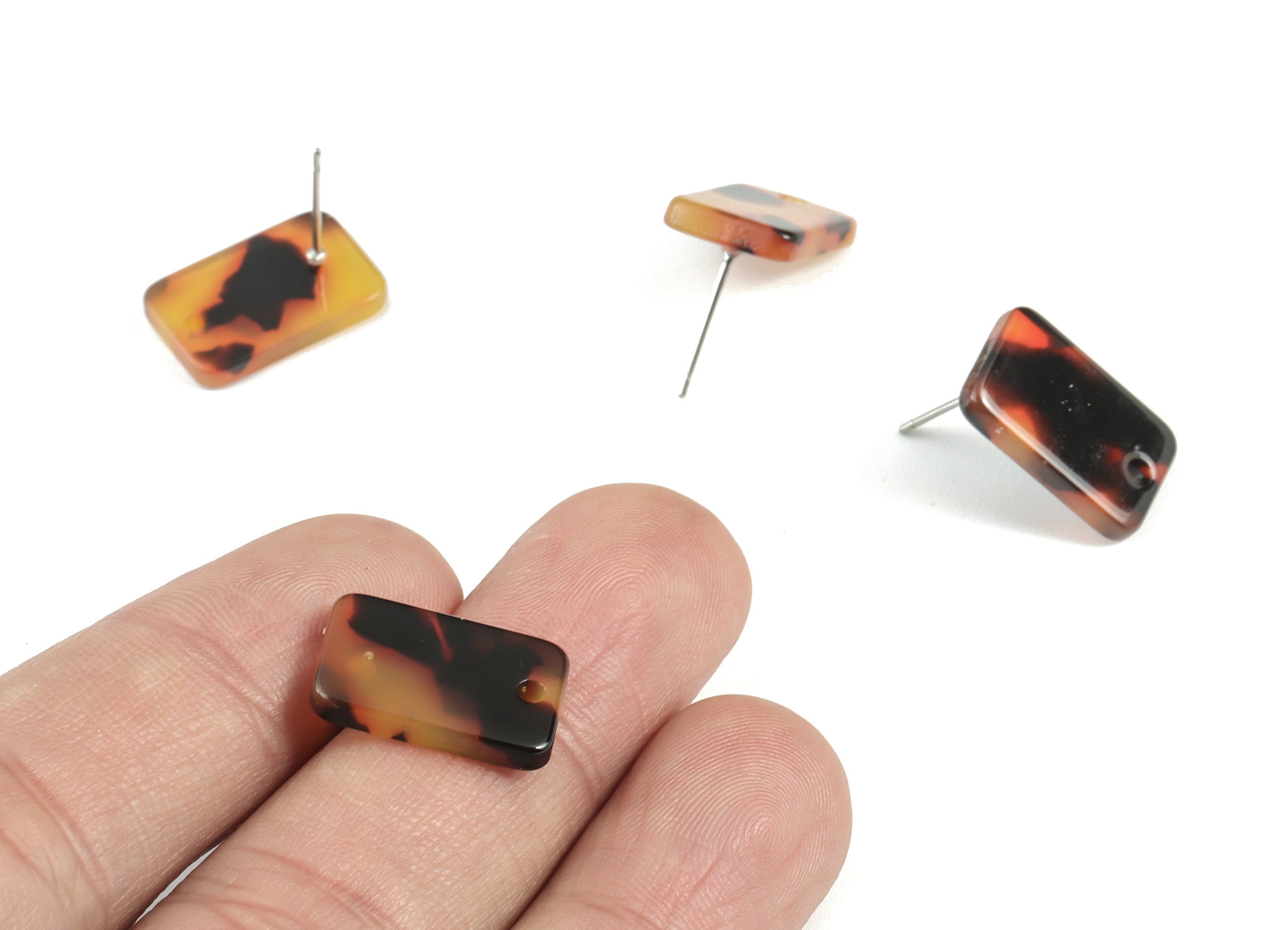Acetate Rectangle Earring Post - Rectangle Earring Stud - Tortoise Shell Earrings - Color Code: A01 - 16.9x10.9x2.7mm - AC1579-A01 - DOMEDBAZAAR