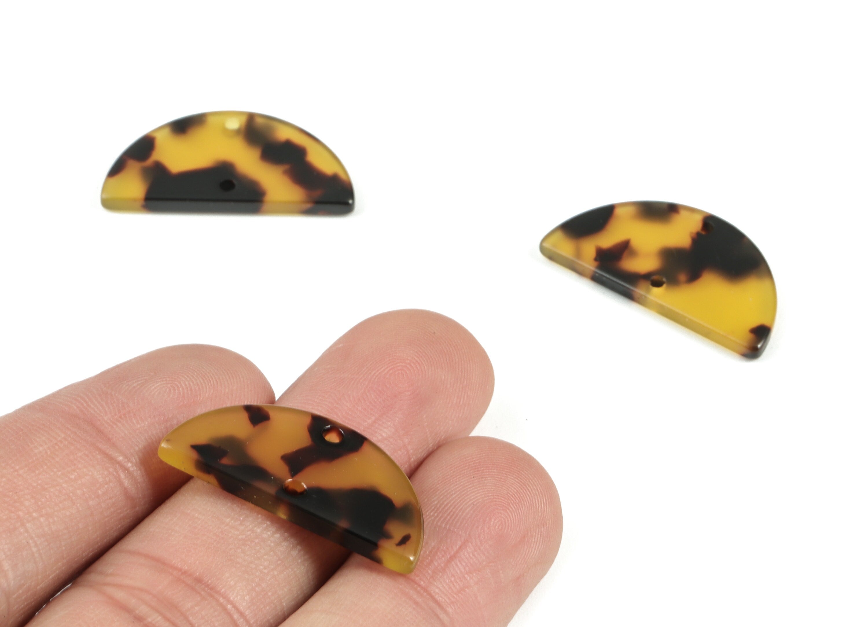 Acetate Half Moon Earring Connector - Tortoise Shell Semicircle Earring - 2 Holes - Color Code: A02 - 26.85x13.68x2.45mm - AC2055-A02 - DOMEDBAZAAR