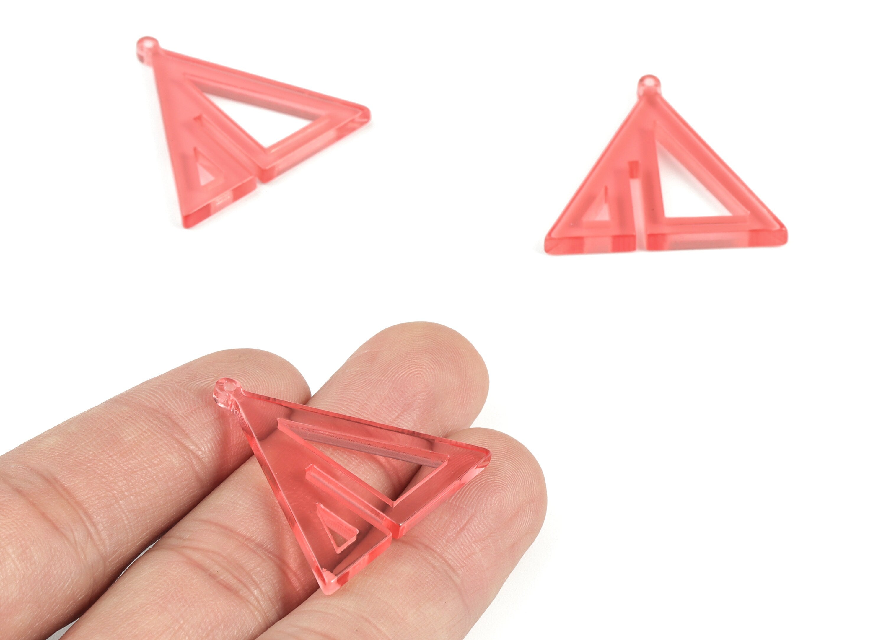 Acrylic Triangle Earring Charms - Red Triangles Pendant - Jewelry Supplies - Color Code:A465 - 29.57x30.99x2.59mm - AC2085-A465 - DOMEDBAZAAR