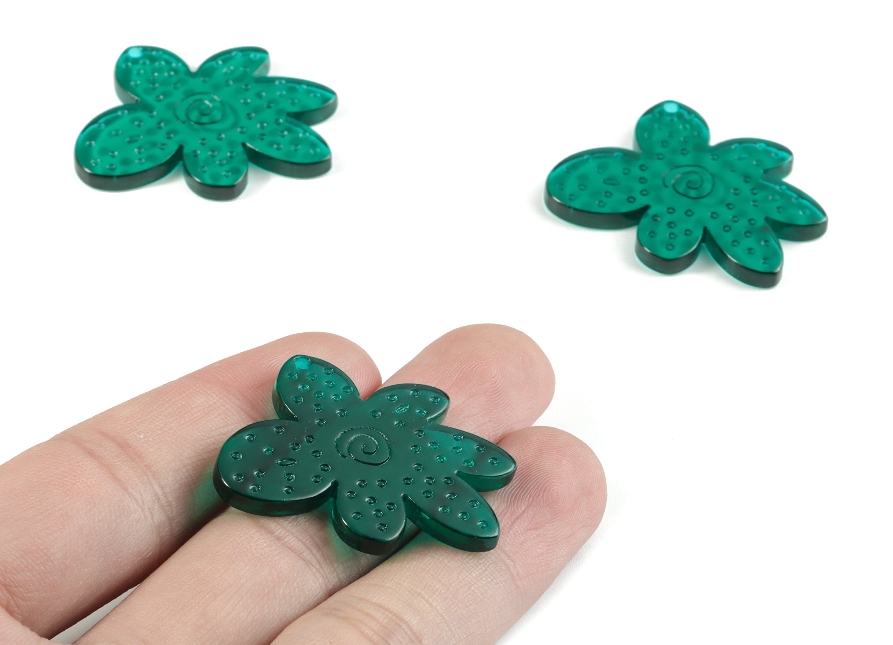 Acrylic Flower Earring Charms - Acrylic Green Flower Earrings - Jewelry Supplies - Color Code:A463- 38.04x34.5x2.91mm - AC2147-A463 - DOMEDBAZAAR