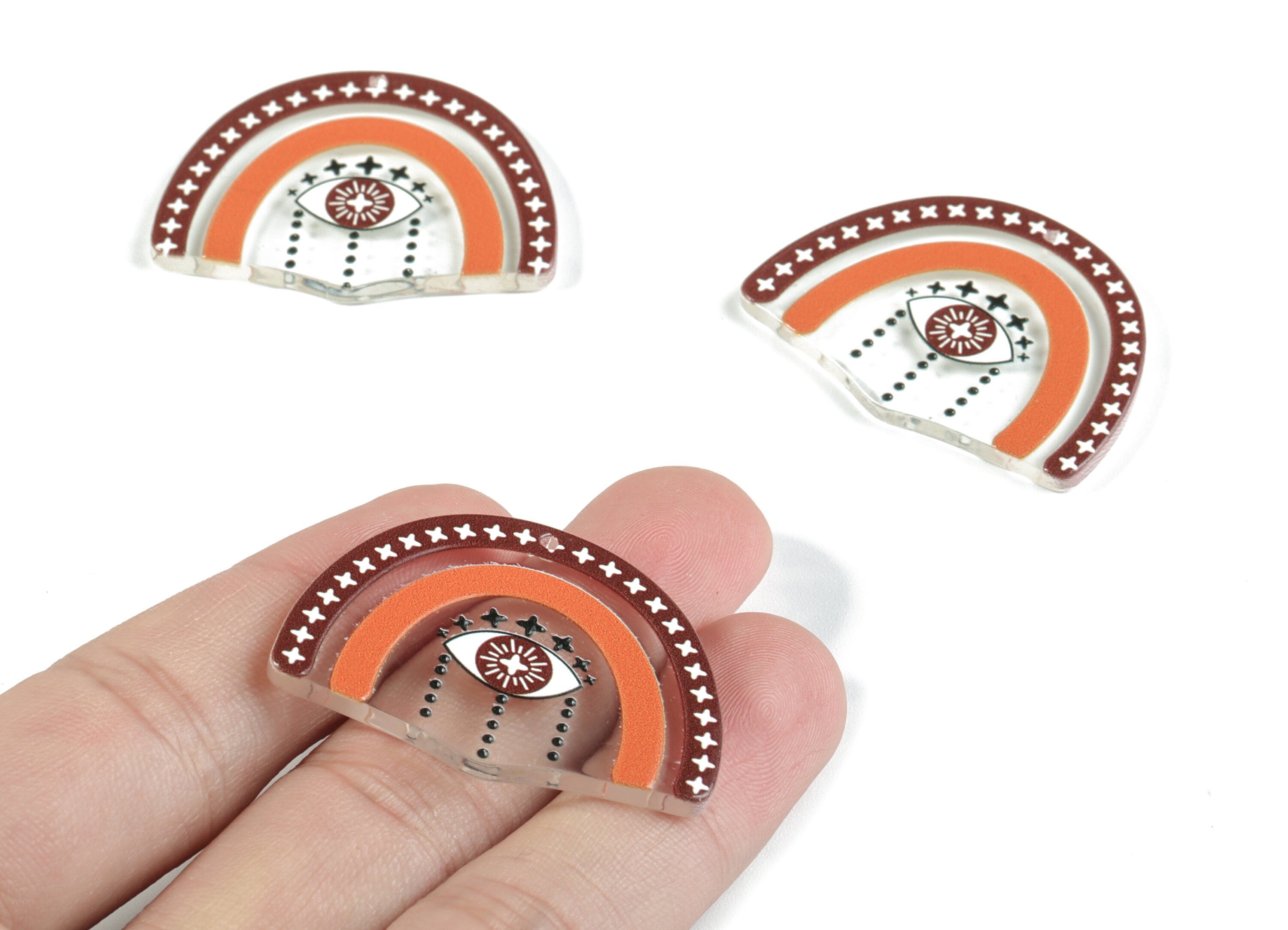 Acrylic Shield Eye Earring Charms - Acrylic Rainbow Stars Earrings - Earring Finding - Jewelry Supplies - 39.24x29.53x2.94mm - AC2149A - DOMEDBAZAAR