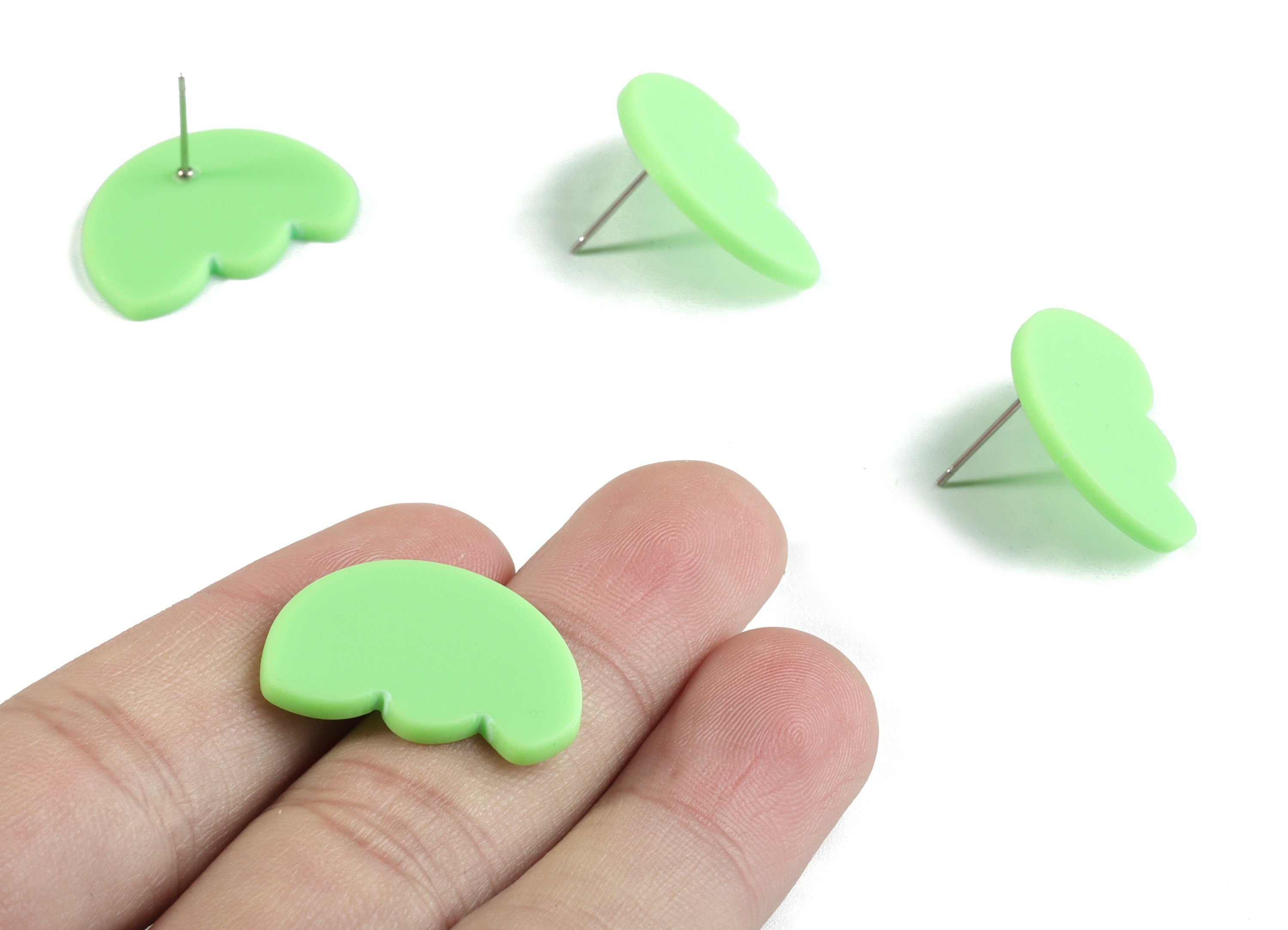 Acrylic Green Flower Earring Stud - Acrylic Flower Earring Post - Jewelry Supplies - Color Code:A469- 24.75x17.5x2.28mm - AC2150-A469 - DOMEDBAZAAR