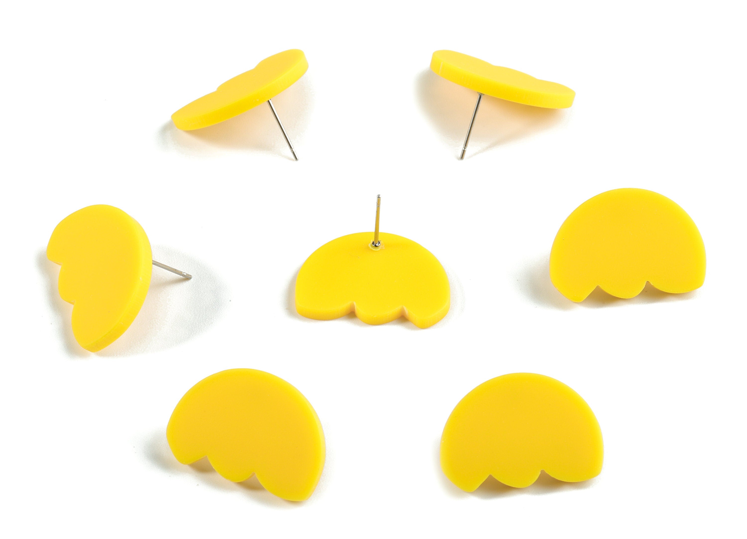 Acrylic Yellow Flower Earring Stud - Acrylic Flower Earring Post - Jewellery Supplies - Color Code:A474 - 24.62x17.4x2.89mm - AC2150-A474 - DOMEDBAZAAR
