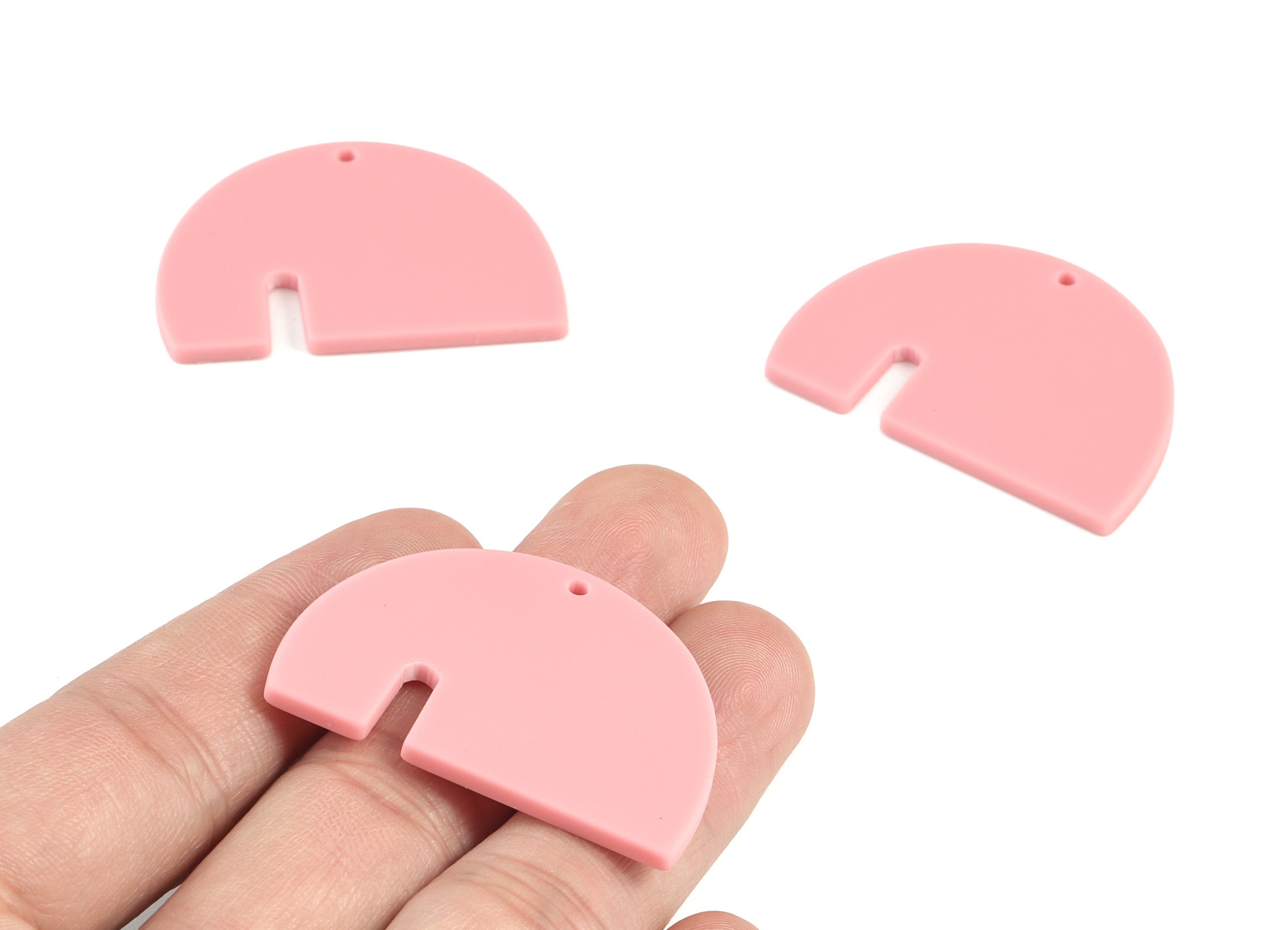 Acrylic Pink Half Moon Earring Charms - Acrylic Semicircle Earrings - Jewelry Supplies - Color Code:A471 - 41.41x29.03x2.4mm - AC2126-A471 - DOMEDBAZAAR