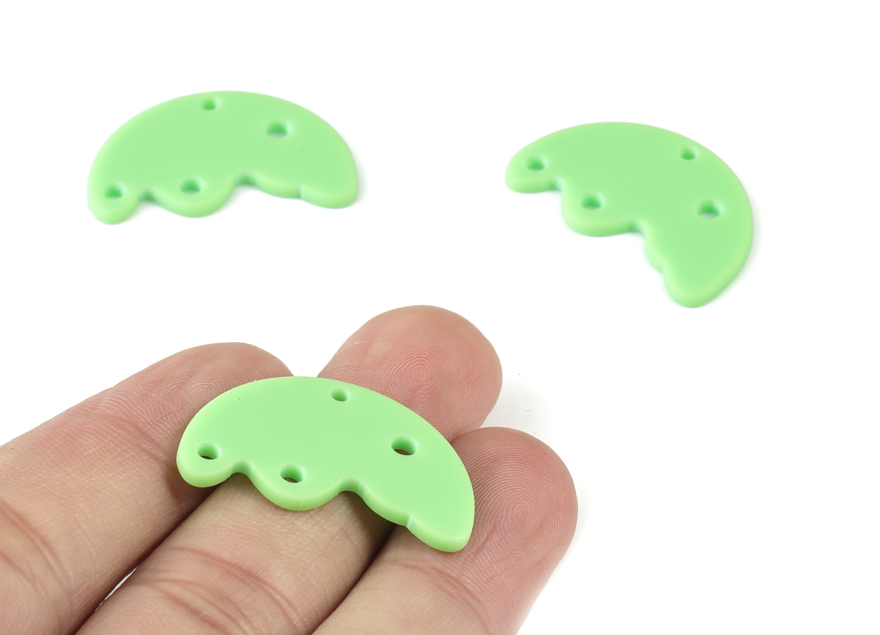 Acrylic Green Semicircle Earring Connector - 4 Holes - Acrylic Half Moon Earring Charms - Color Code:A469 - 29.66x17.7x2.94mm - AC2118-A469 - DOMEDBAZAAR