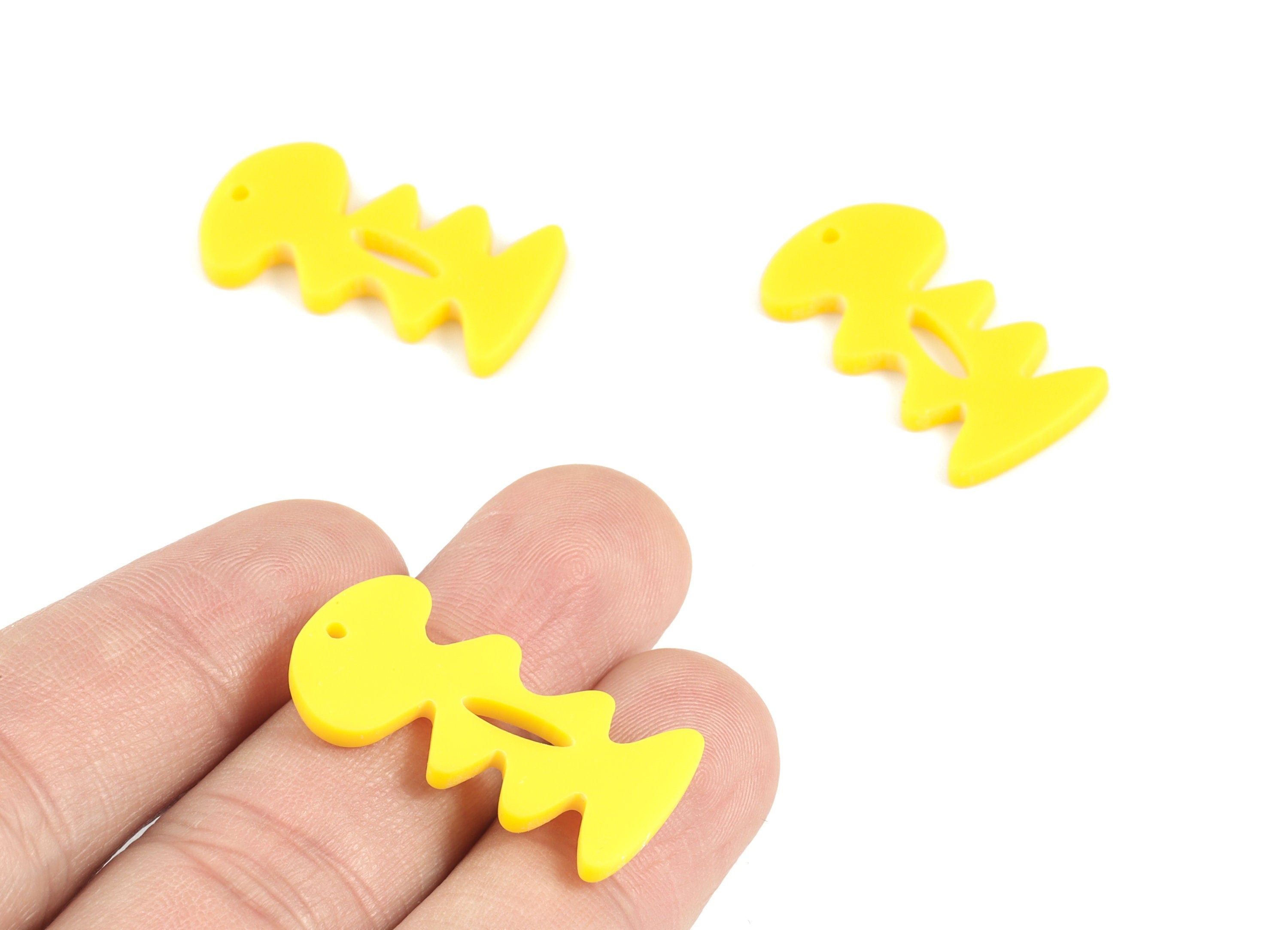 Acrylic Yellow Fishbone Earring Charms - Acrylic Mini Earrings - Jewelry Supplies - Color Code:A499 - 29.48x16.41x2.3mm - AC2128-A499 - DOMEDBAZAAR