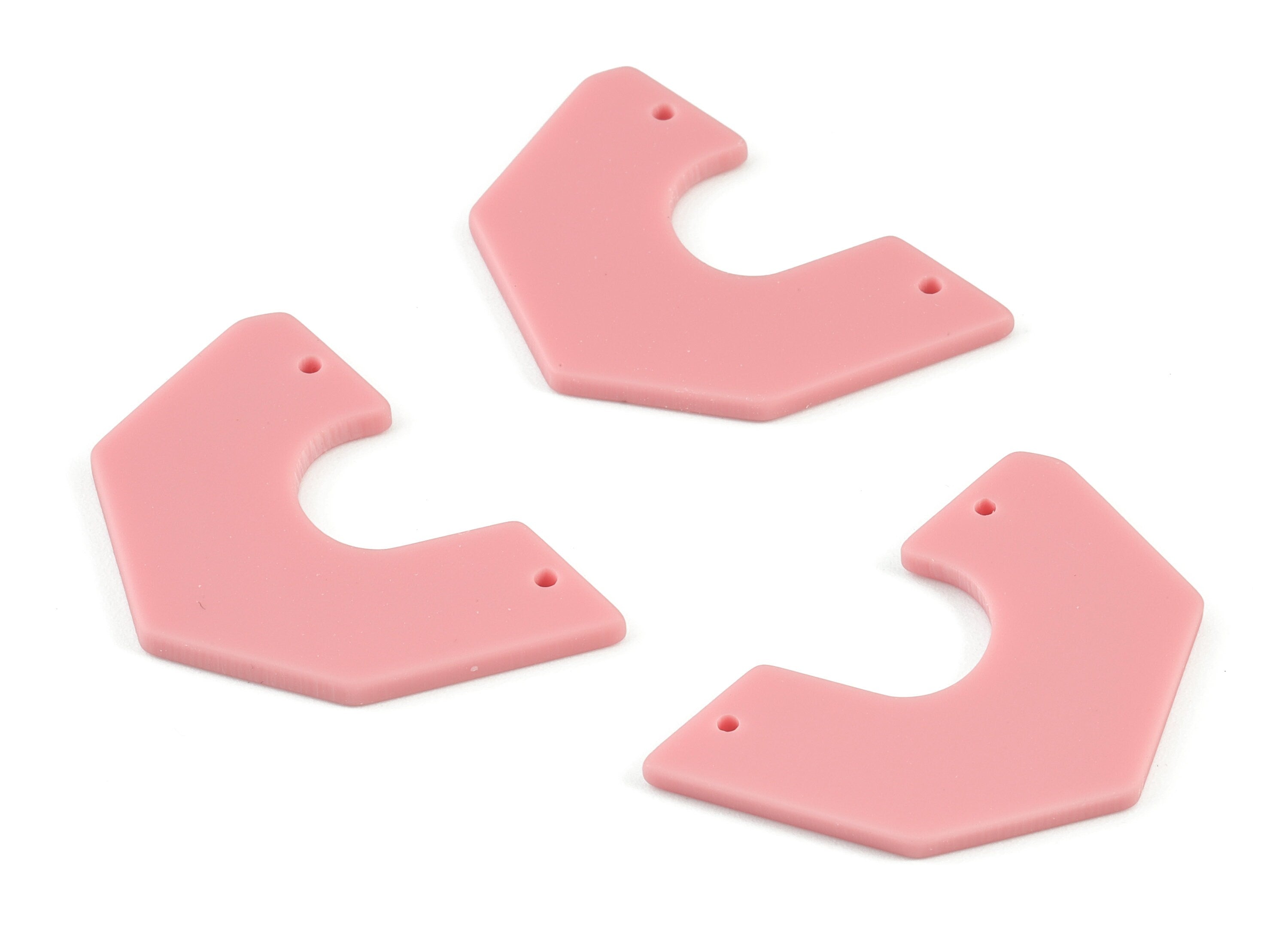 Acrylic Half Heart Earring Connector - Semicircle Pink Half Moon Charms - Jewelry Supplies - Color Code:A471 - 36.4x25.2x1.9mm - AC2102-A471 - DOMEDBAZAAR