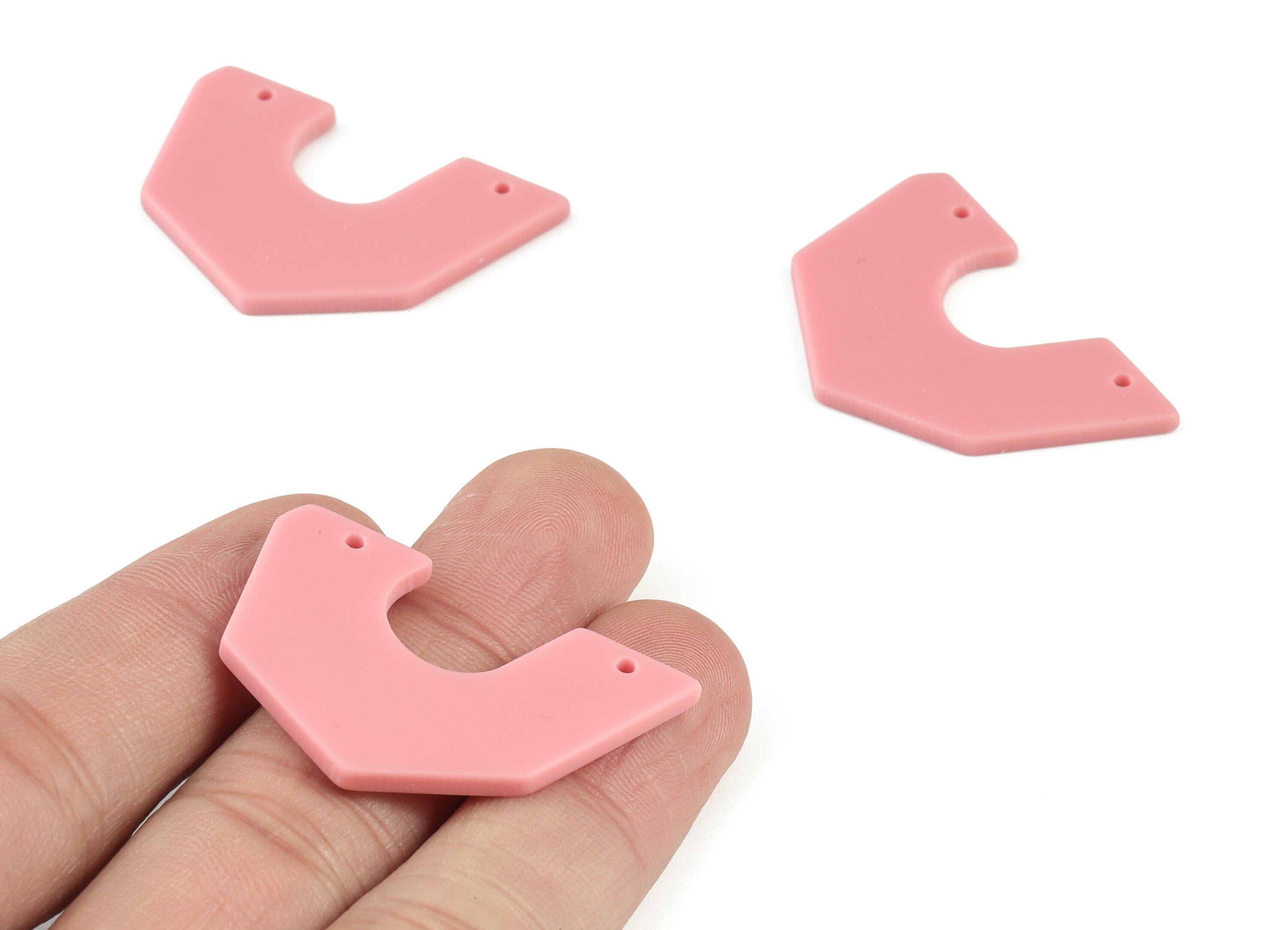 Acrylic Half Heart Earring Connector - Semicircle Pink Half Moon Charms - Jewelry Supplies - Color Code:A471 - 36.4x25.2x1.9mm - AC2102-A471 - DOMEDBAZAAR