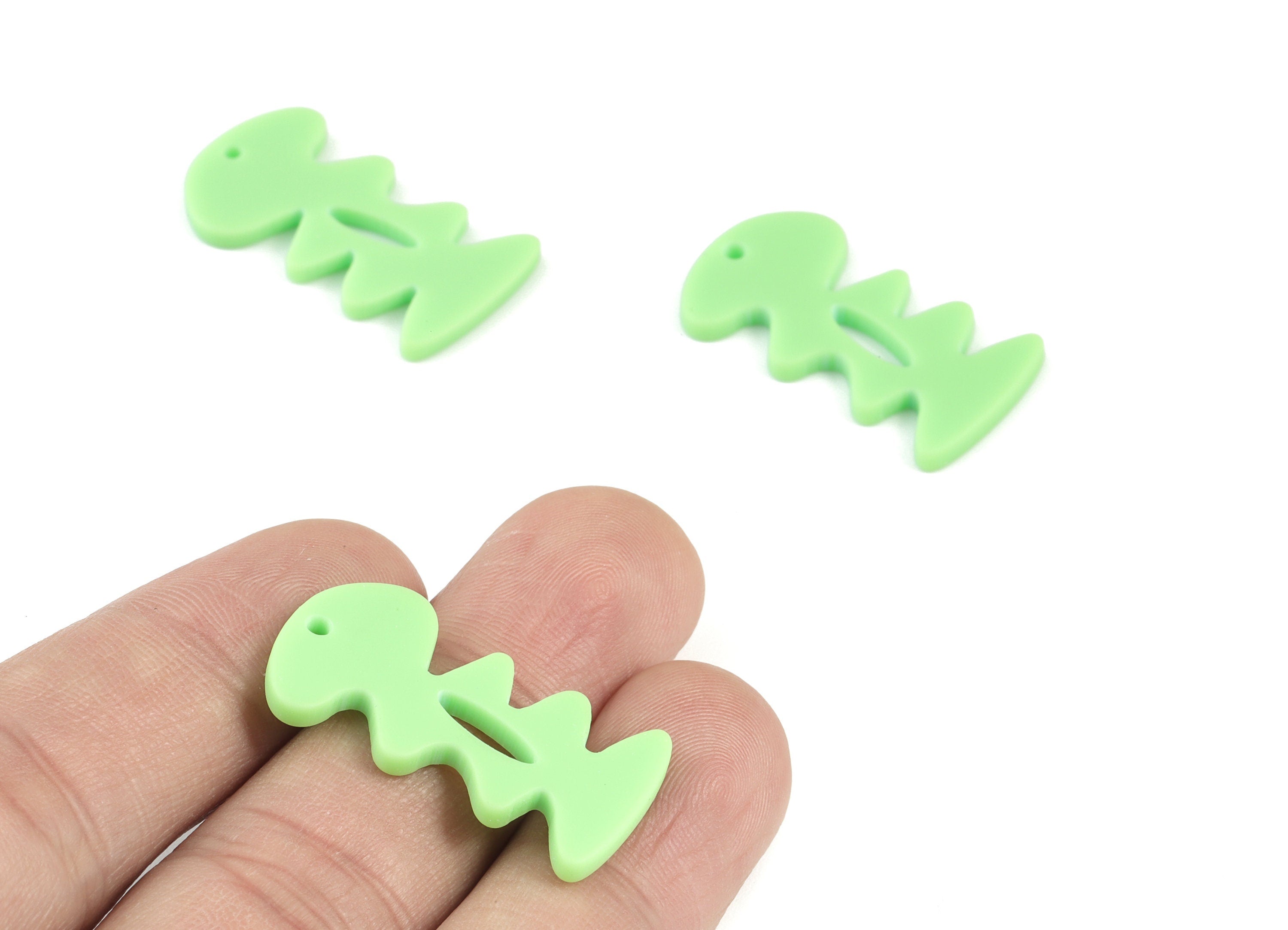 Acrylic Green Fishbone Earring Charms - Acrylic Mini Earrings - Jewelry Supplies - Color Code:A469 - 29.48x16.41x2.3mm - AC2128-A469 - DOMEDBAZAAR