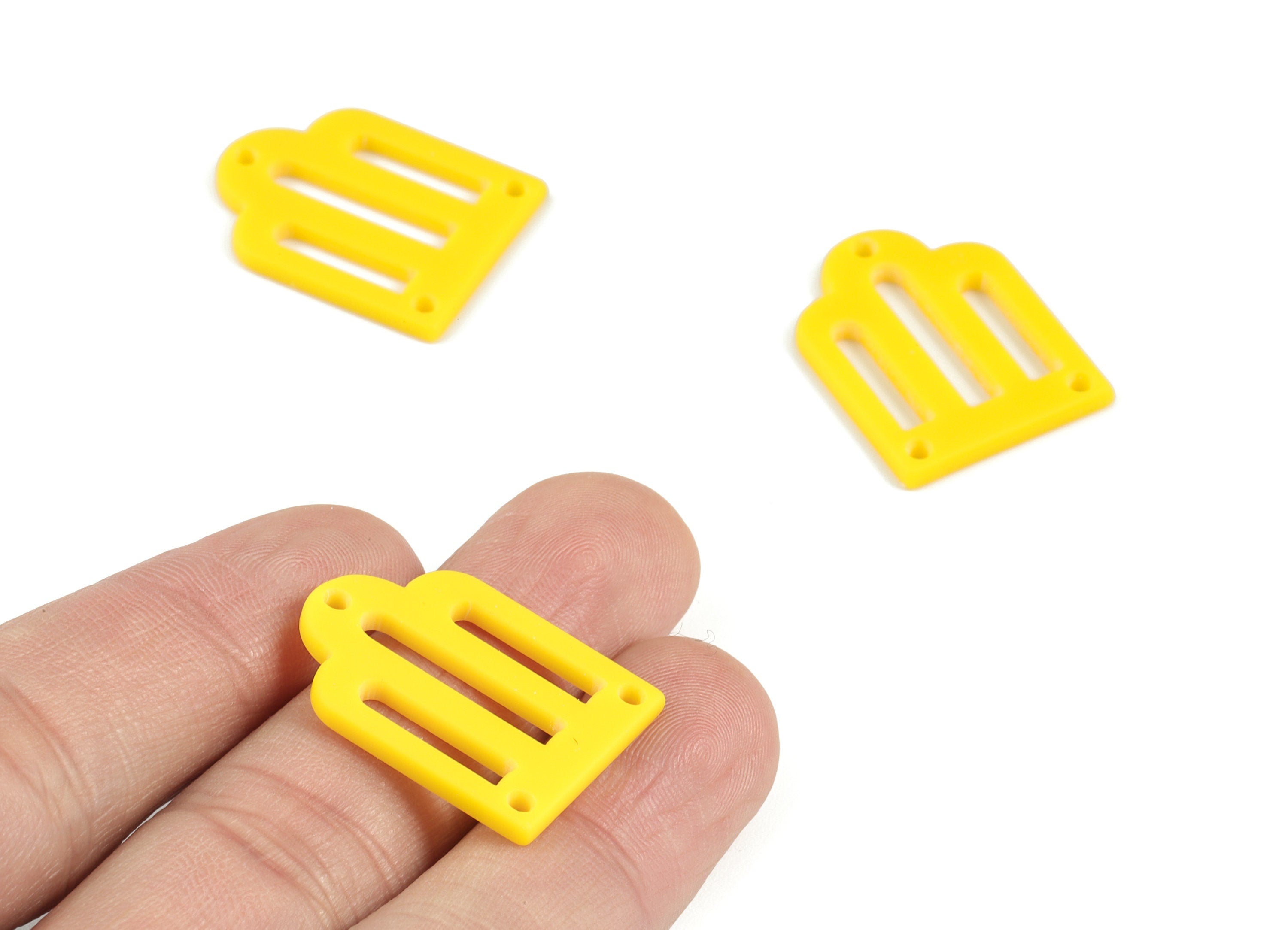 Acrylic Domed Earring Connector - 3 Holes - Acrylic Yellow Domed Earring Charms - Color Code:A499 - 25.82x19.63x2.05mm - AC2105-A499 - DOMEDBAZAAR