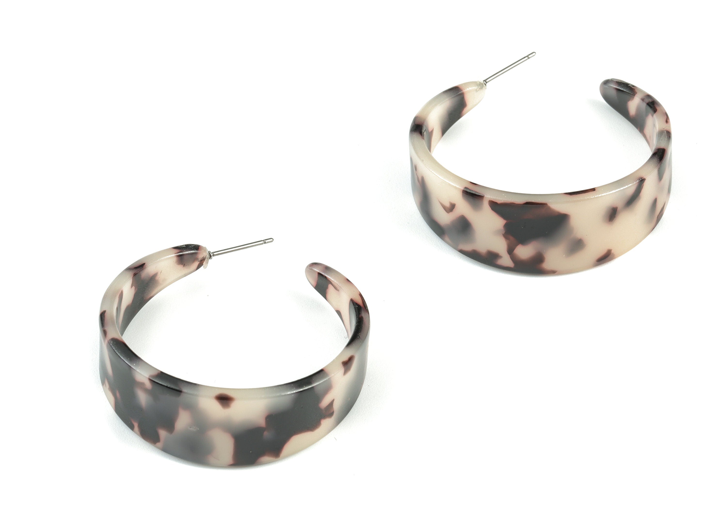 Open Hoop Earrings Stud - 1.6 inch Hoop Earring - Blonde Tortoise Shell Round Earring Post - Color Code: A06 - 41.8x14.7x2.58mm - AC1211B - DOMEDBAZAAR