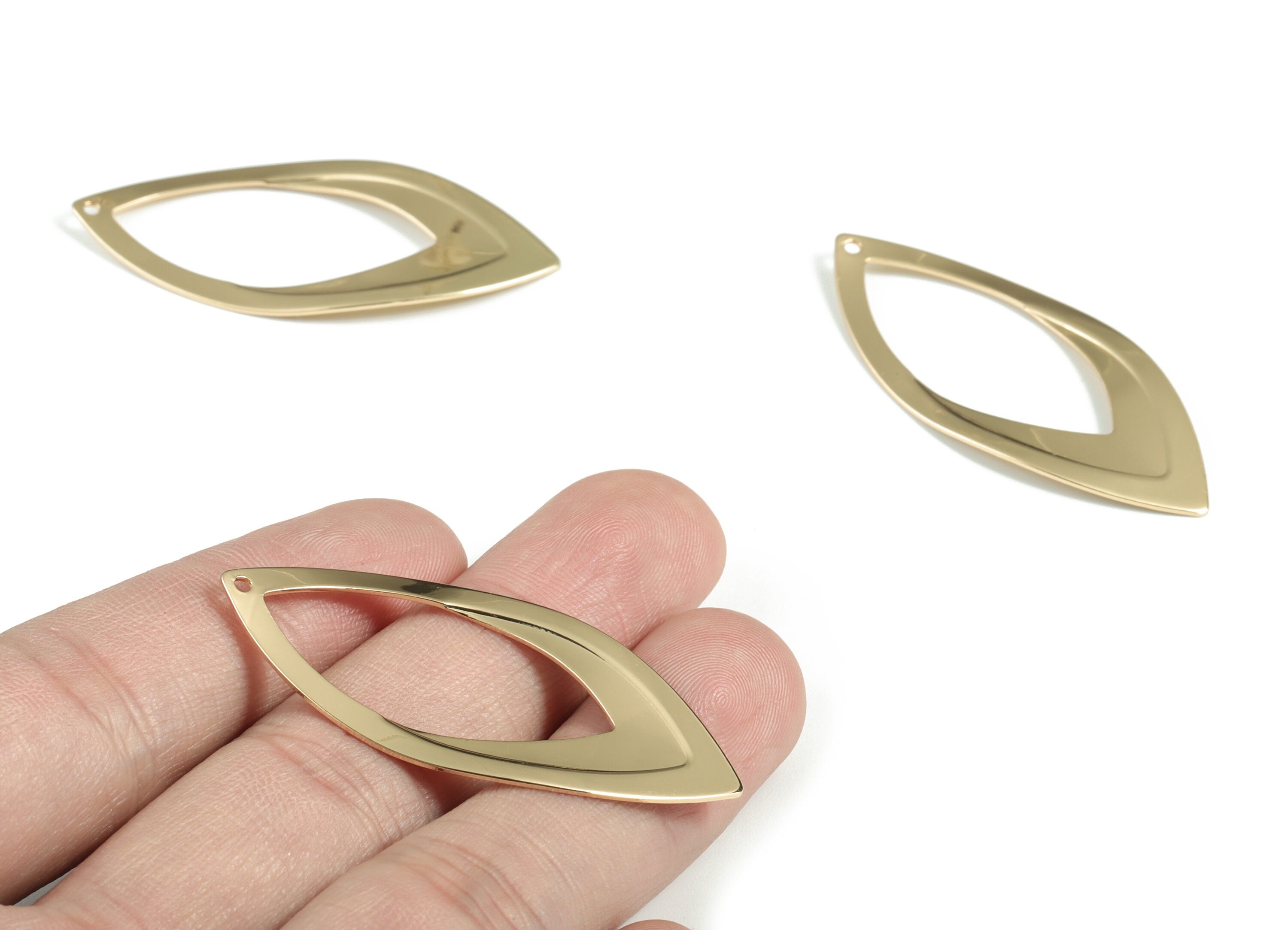 Gold Marquise Pendant - KC Gold Tone Plated Brass Marquise Earring Charms - Earring Findings - Jewelry Supplies - 48x22x1.21mm - PP2433KCG - DOMEDBAZAAR