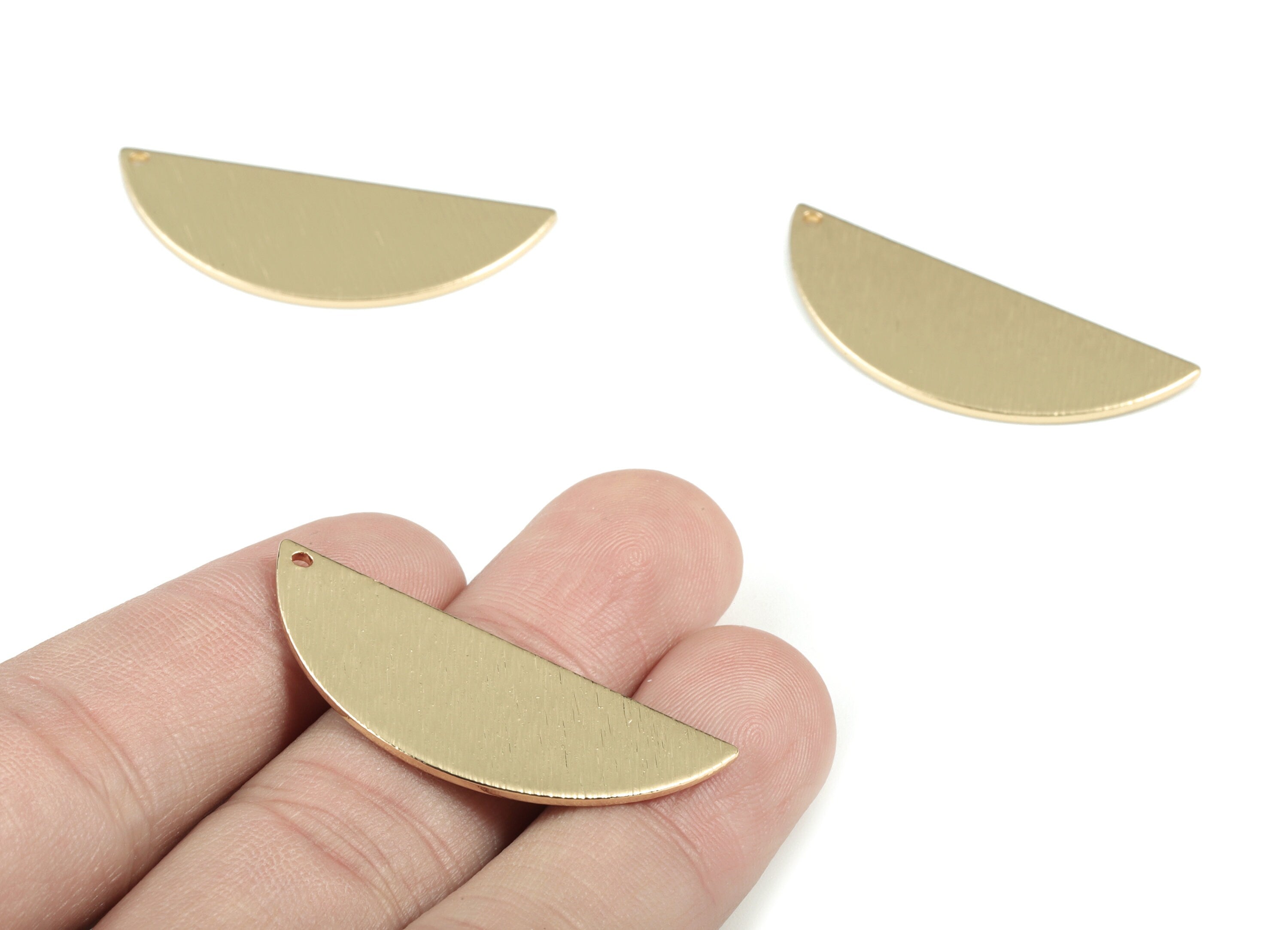 Gold Semicircle Charms - KC Gold Tone Plated Brass Textured Half Moon Earring Charms - Jewelry Supplies - 39.18x15.46x1.04mm - PP2156KCG - DOMEDBAZAAR