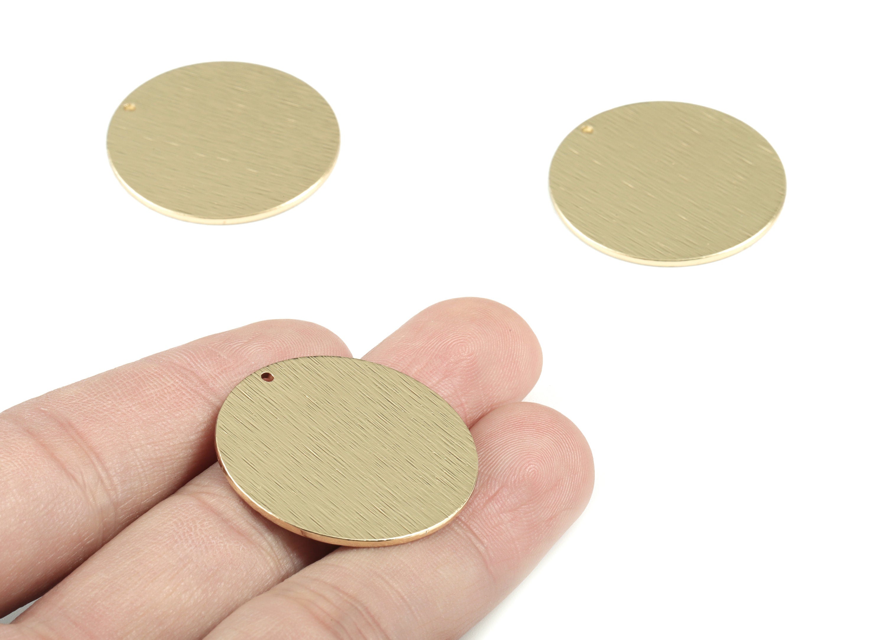 Gold Round Charms - KC Gold Tone Plated Brass Textured Drop Earring Charms - Earring Findings - Jewelry Supplies - 30x30x1mm - PP2064KCG - DOMEDBAZAAR