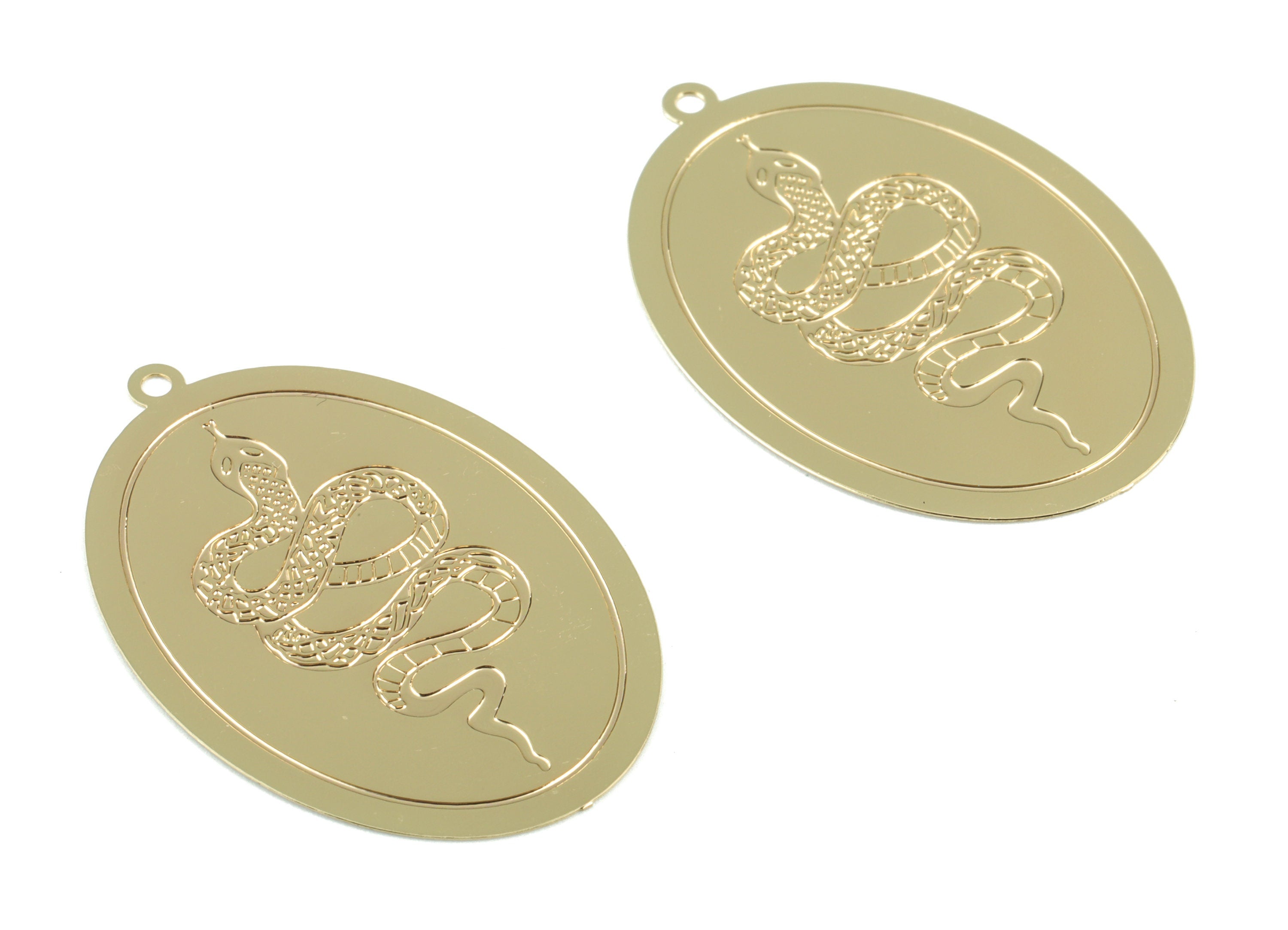 Gold Oval Snake Charms - KC Gold Tone Plated Snake Oval Earring Charms - Earring Findings - Jewelry Supplies - 38x26x0.33mm - JJB6519KCG - DOMEDBAZAAR