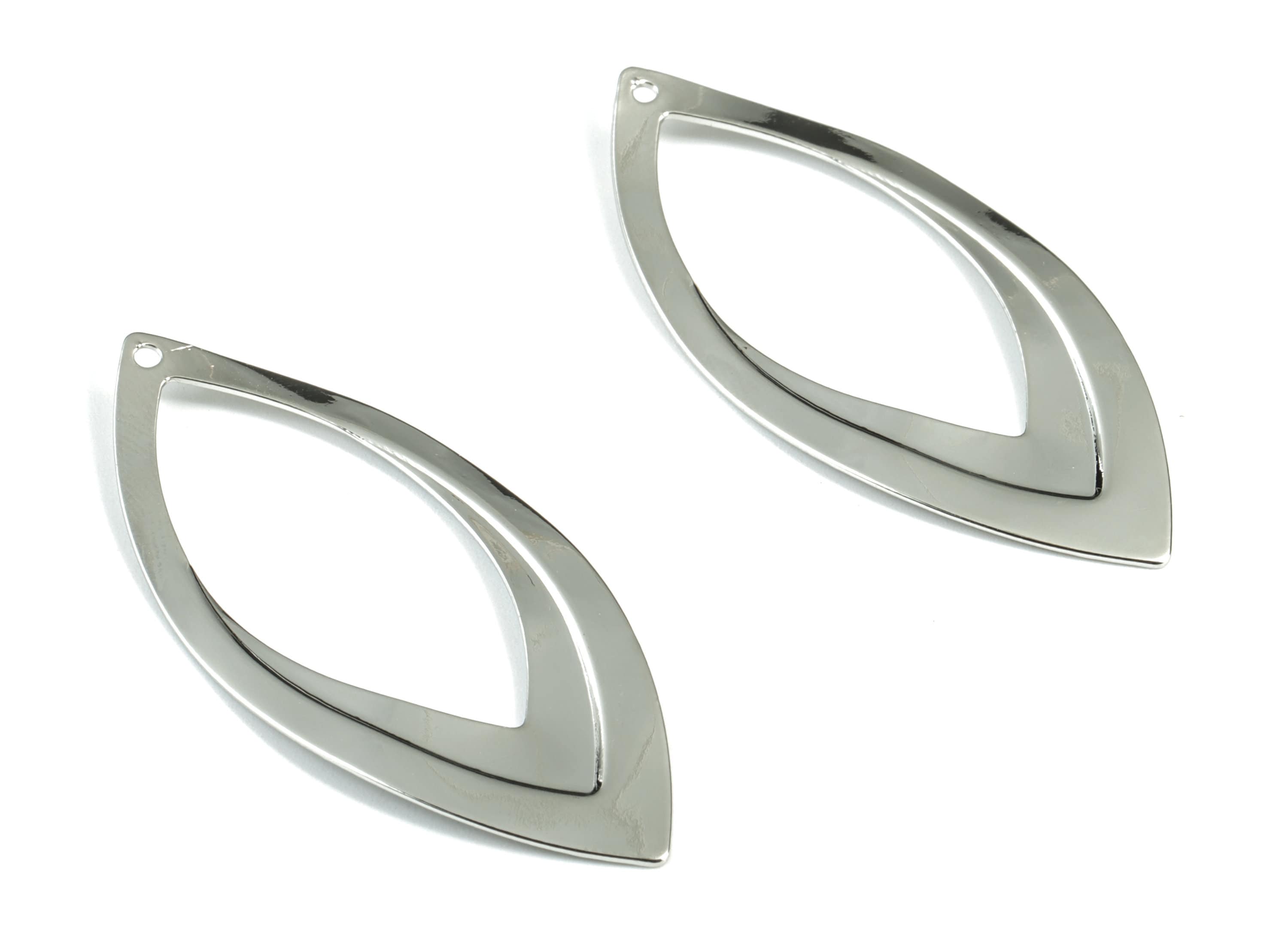 Silver Marquise Pendant - Silver Tone Plated Brass Marquise Earring Charms - Earring Findings - Jewelry Supplies - 48x22x1.21mm - PP2433S - DOMEDBAZAAR