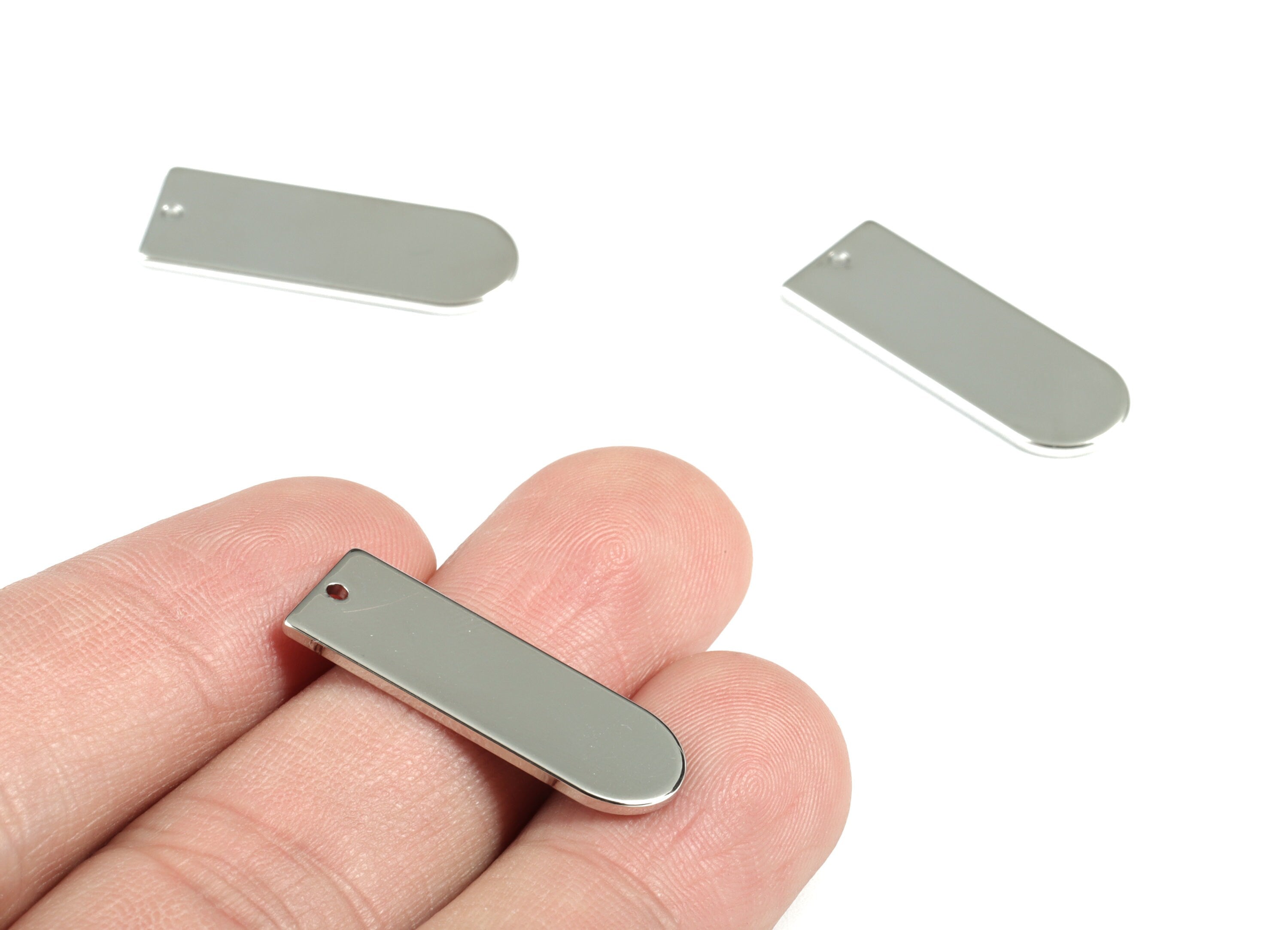 Personalized stamping blank - Silver Long D Earring Charms - Silver Tone Plated Brass Long Oval Charms - 26.32x9.5x0.99mm - PP1406S - DOMEDBAZAAR